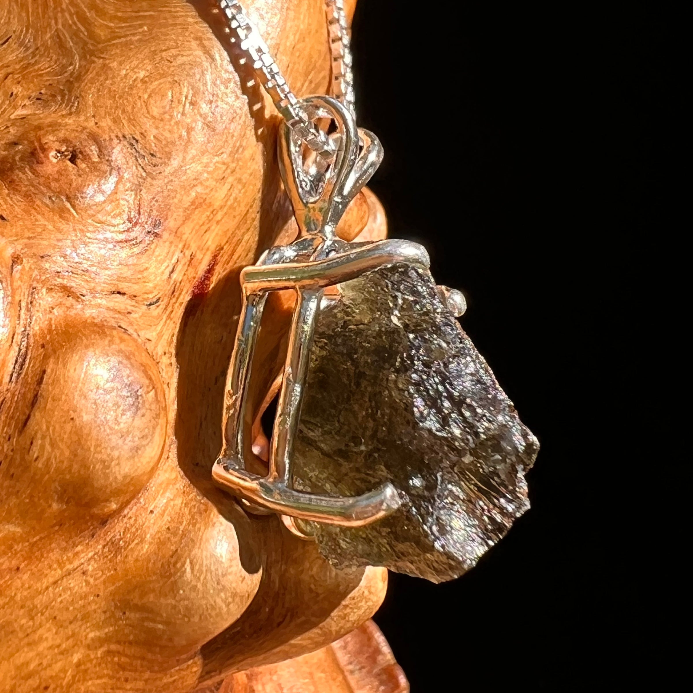 Raw Moldavite Pendant Sterling Silver #8437-Moldavite Life