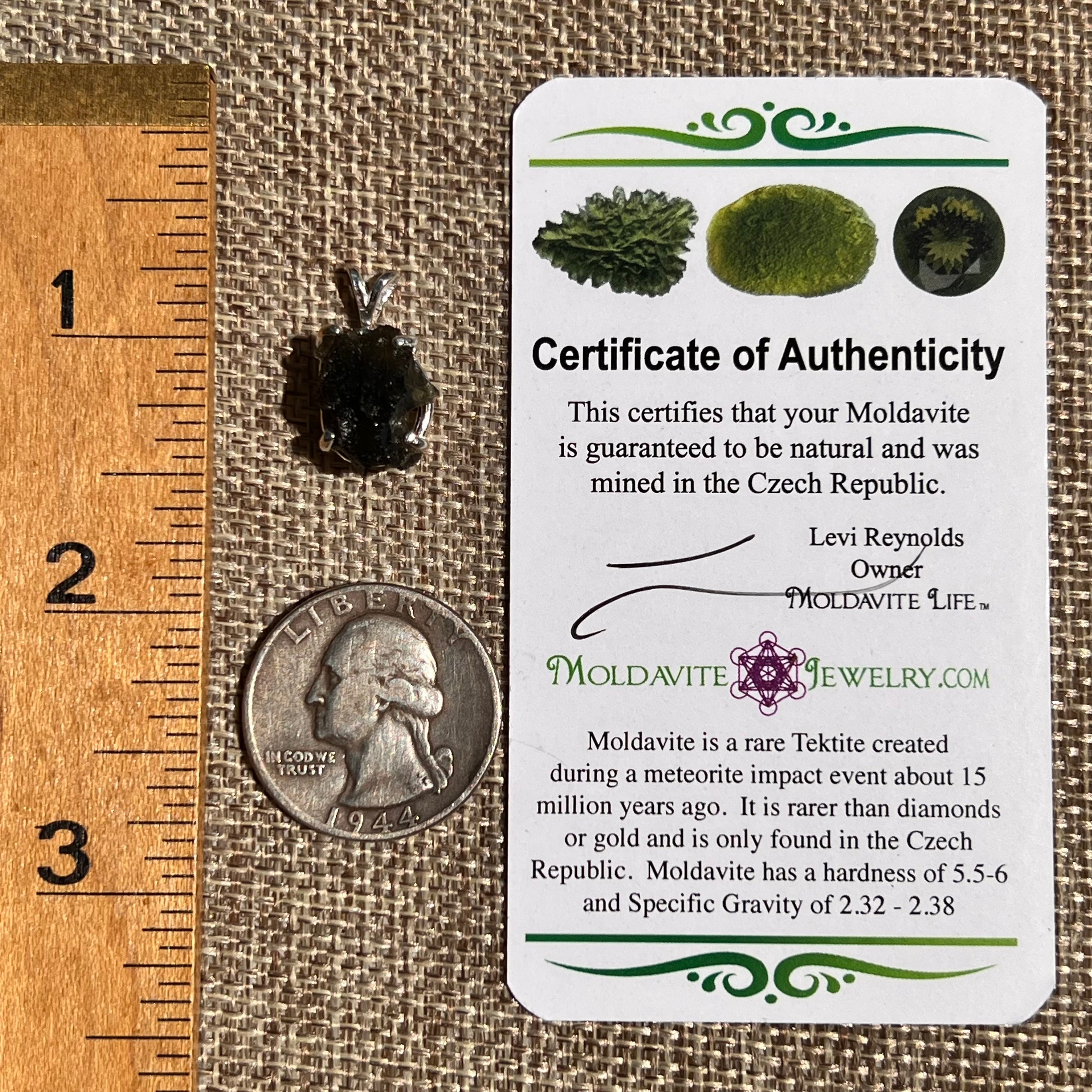 Raw Moldavite Pendant Sterling Silver #8437-Moldavite Life
