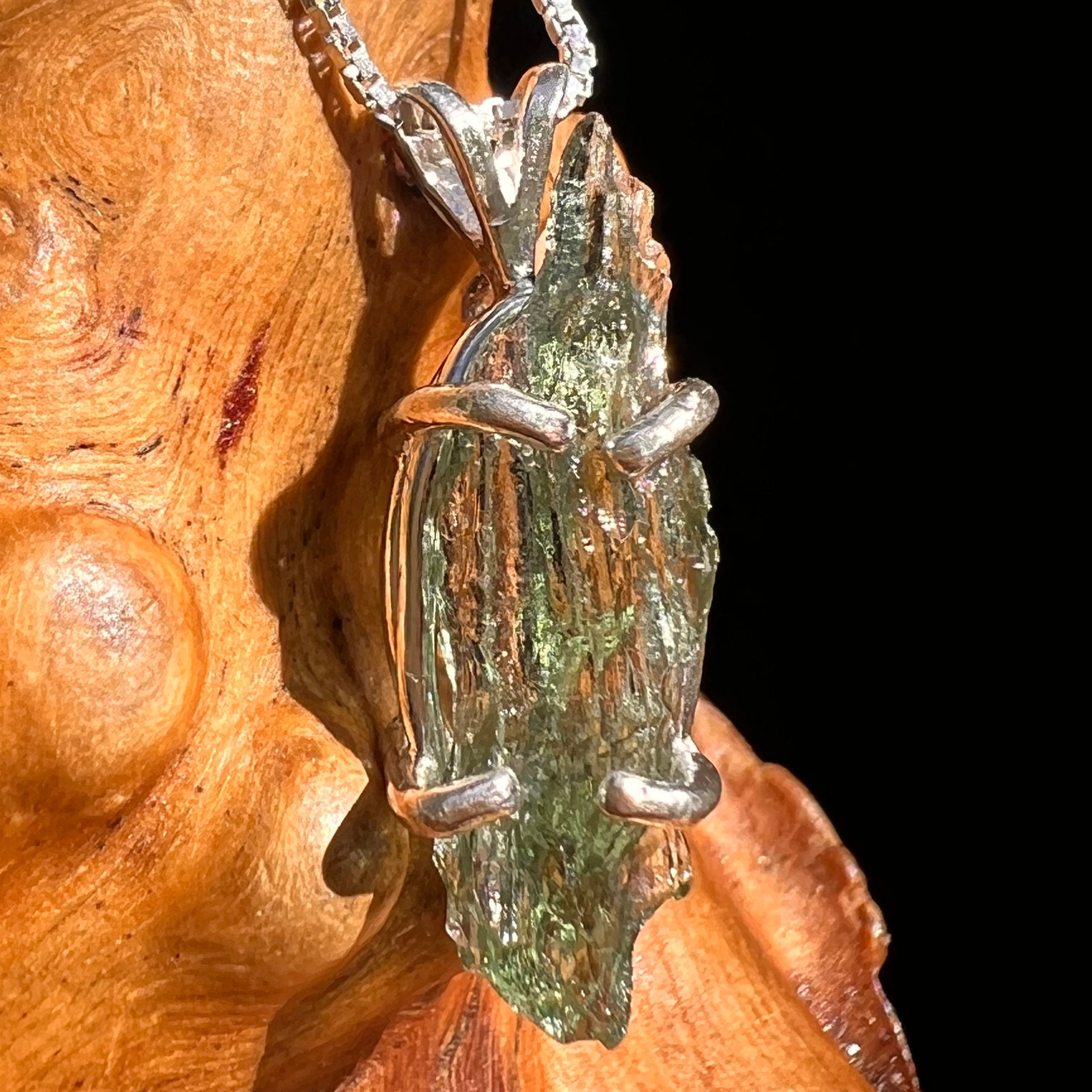 Raw Moldavite Pendant Sterling Silver #8438-Moldavite Life