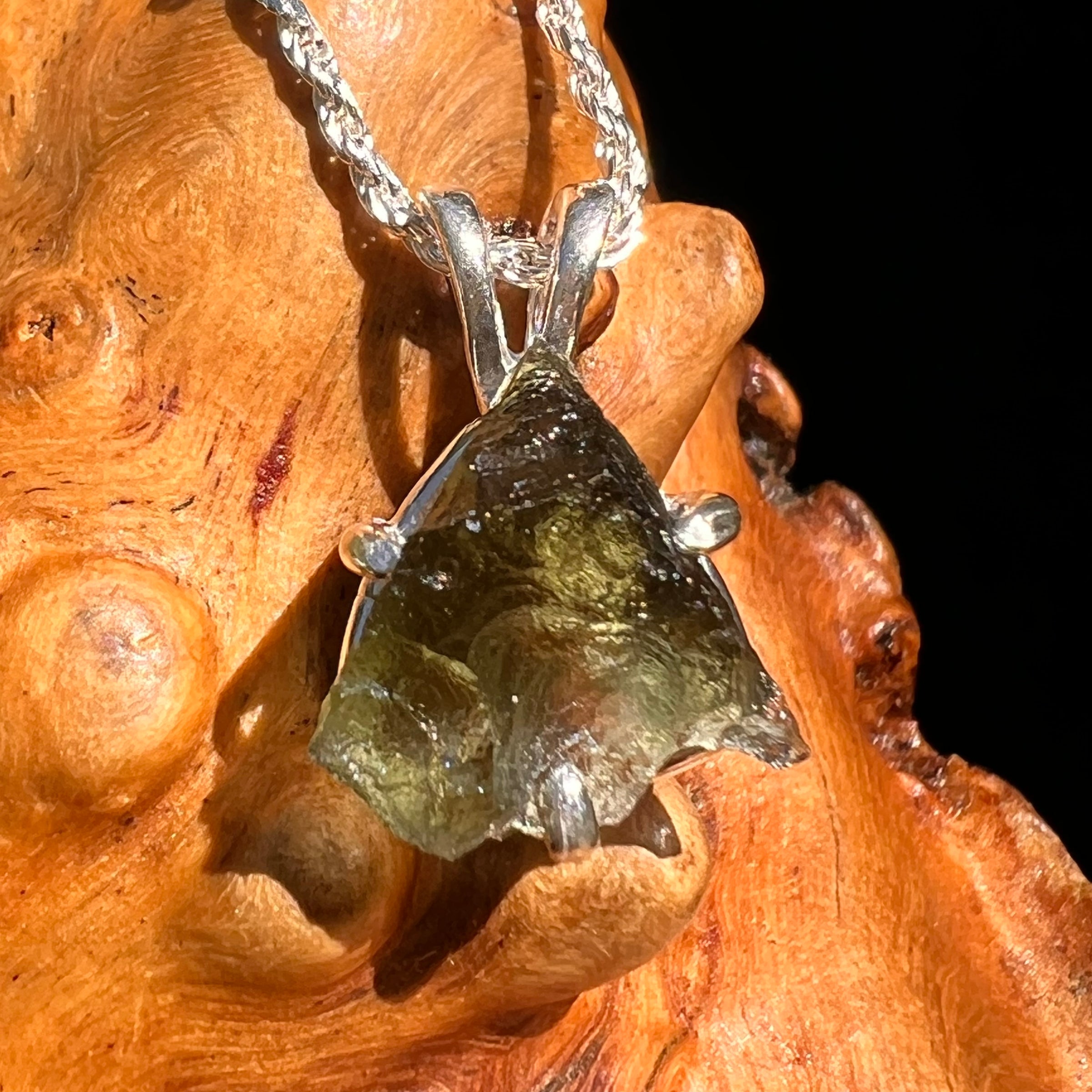 Raw Moldavite Pendant Sterling Silver #8439-Moldavite Life
