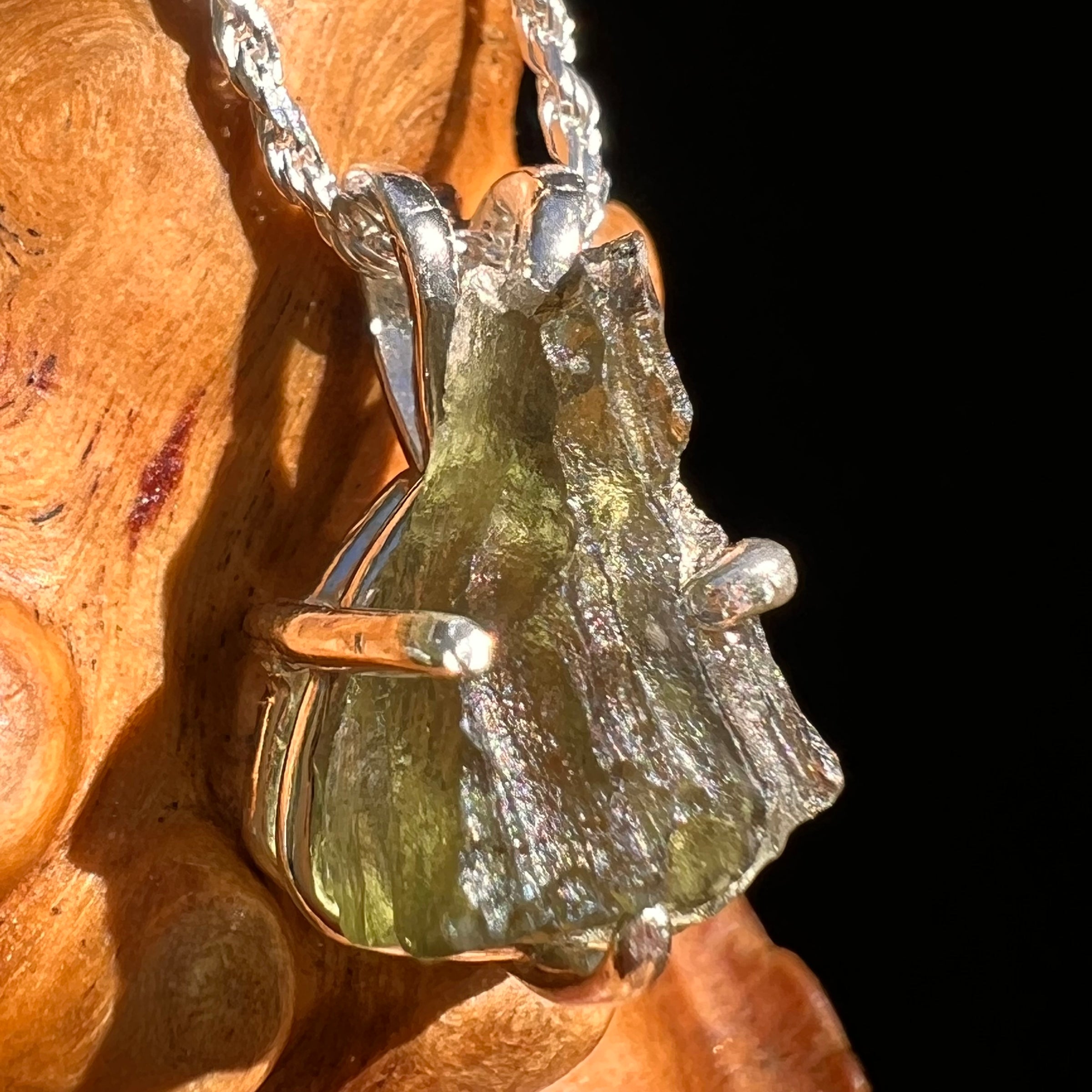 Raw Moldavite Pendant Sterling Silver #8440-Moldavite Life
