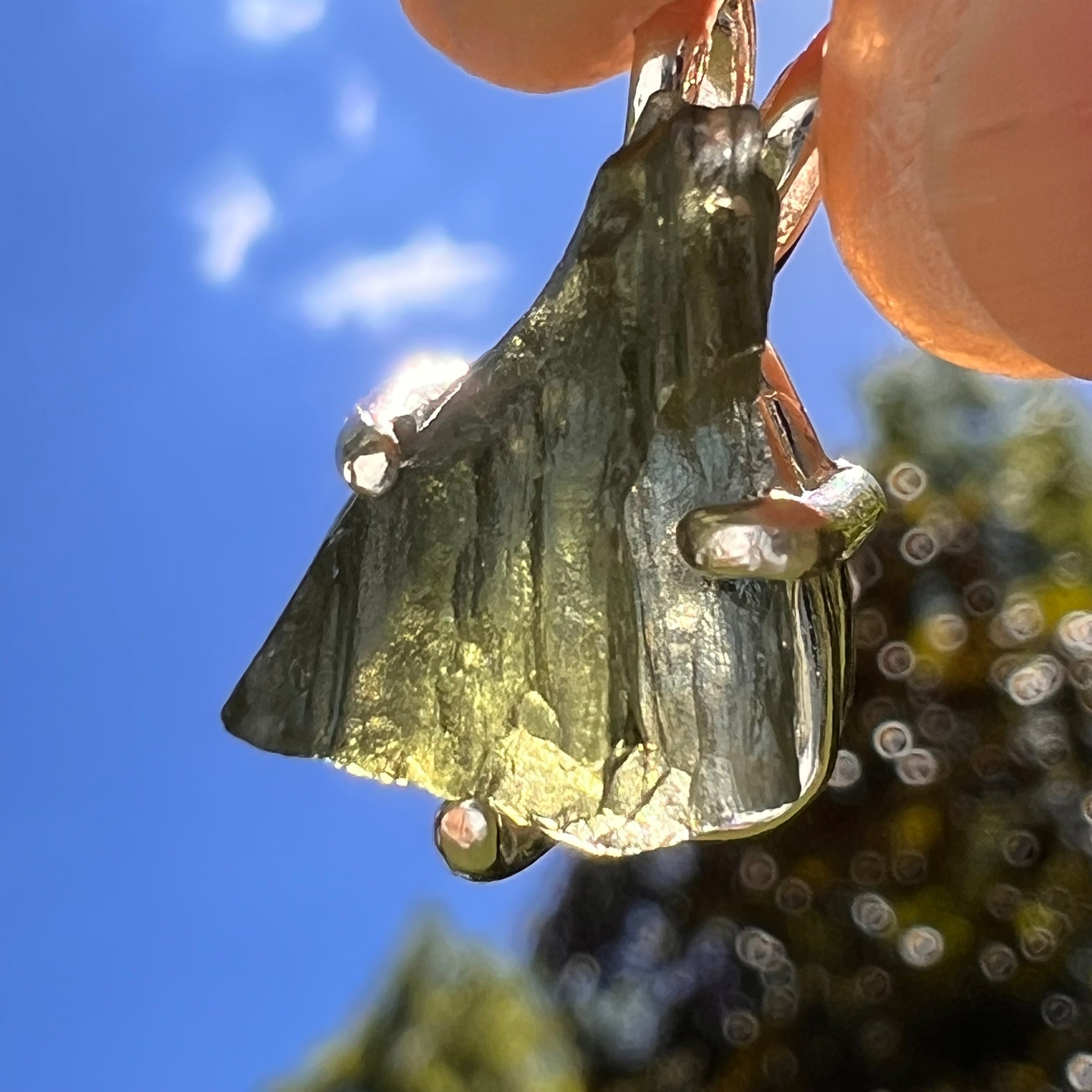 Raw Moldavite Pendant Sterling Silver #8440-Moldavite Life