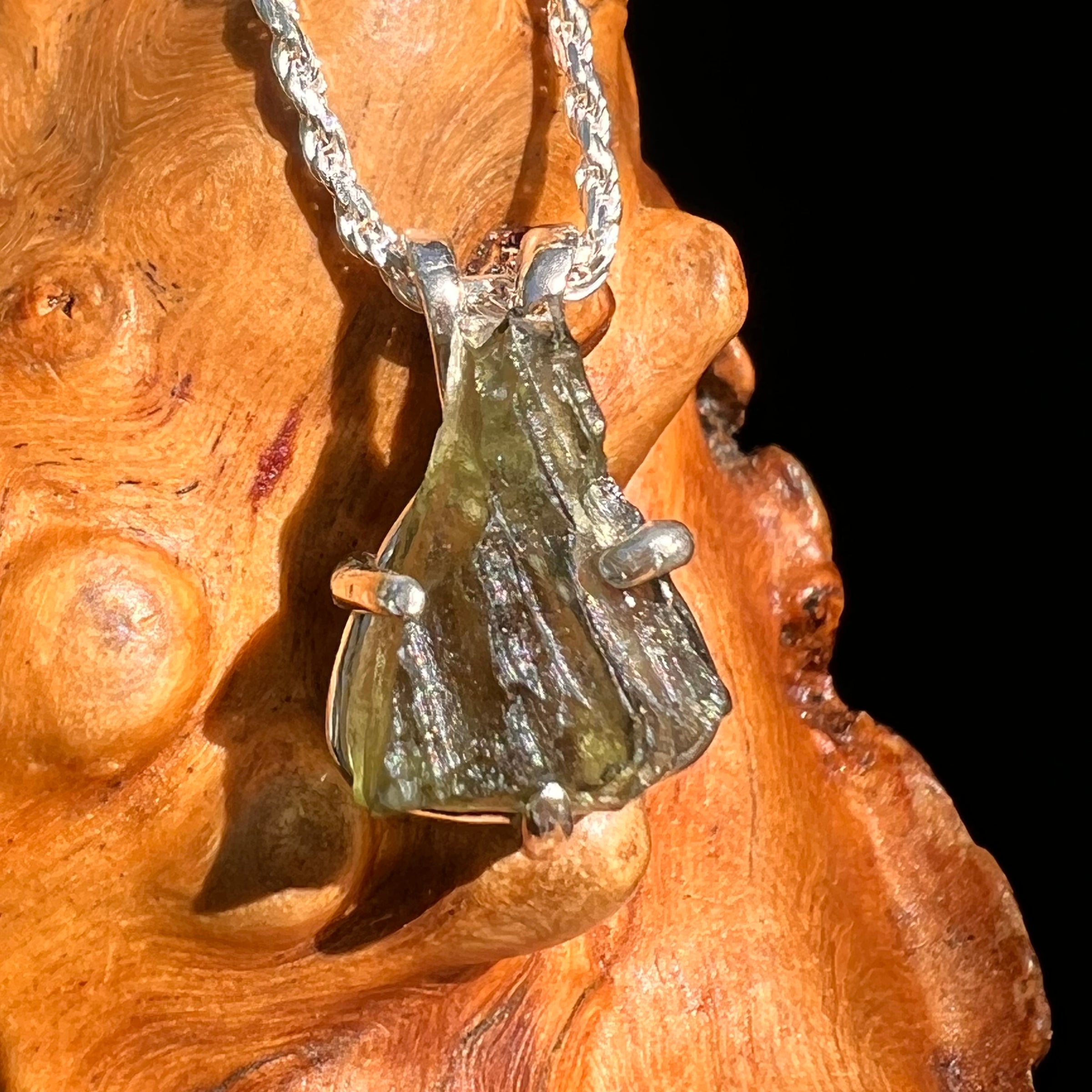 Raw Moldavite Pendant Sterling Silver #8440-Moldavite Life