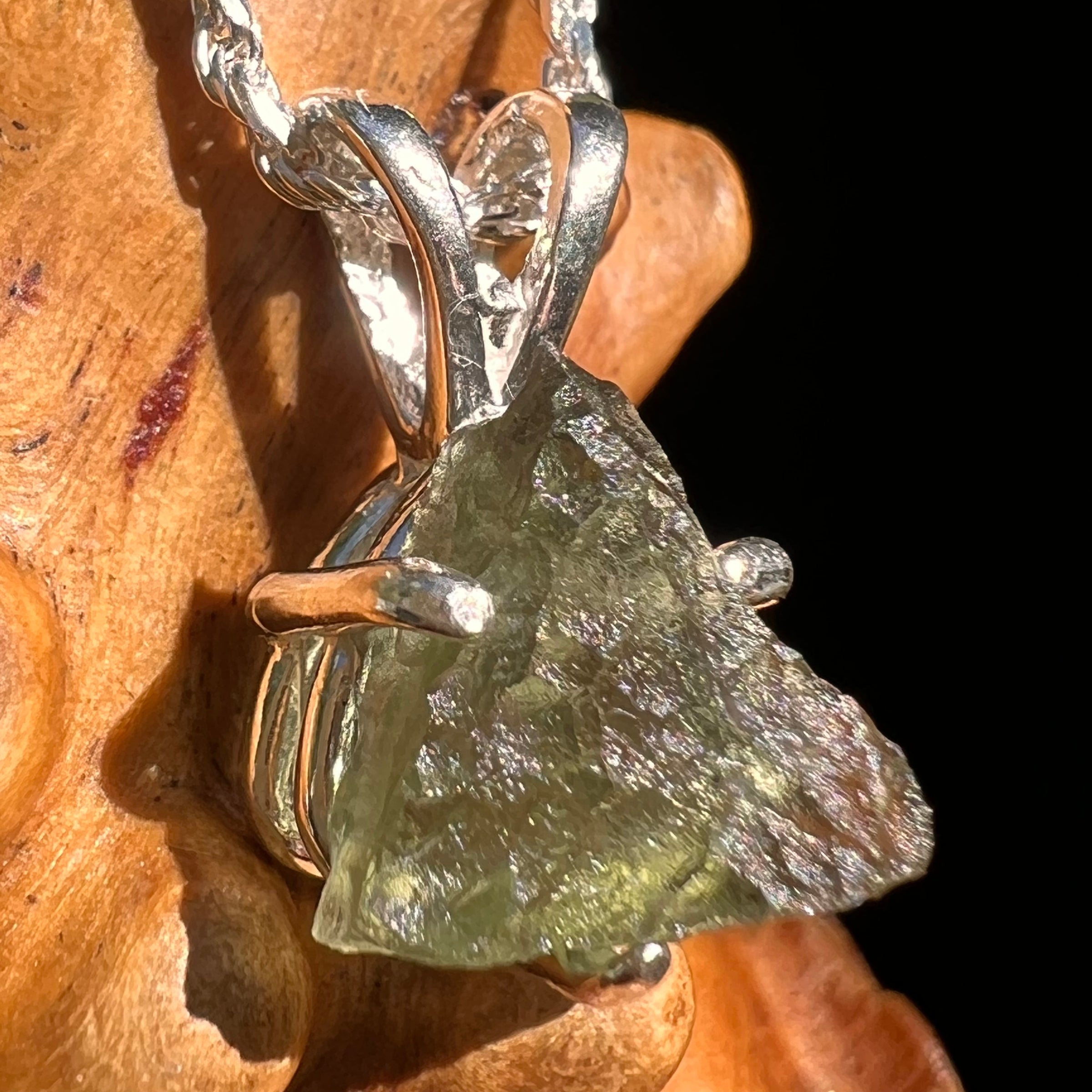 Raw Moldavite Pendant Sterling Silver #8441-Moldavite Life