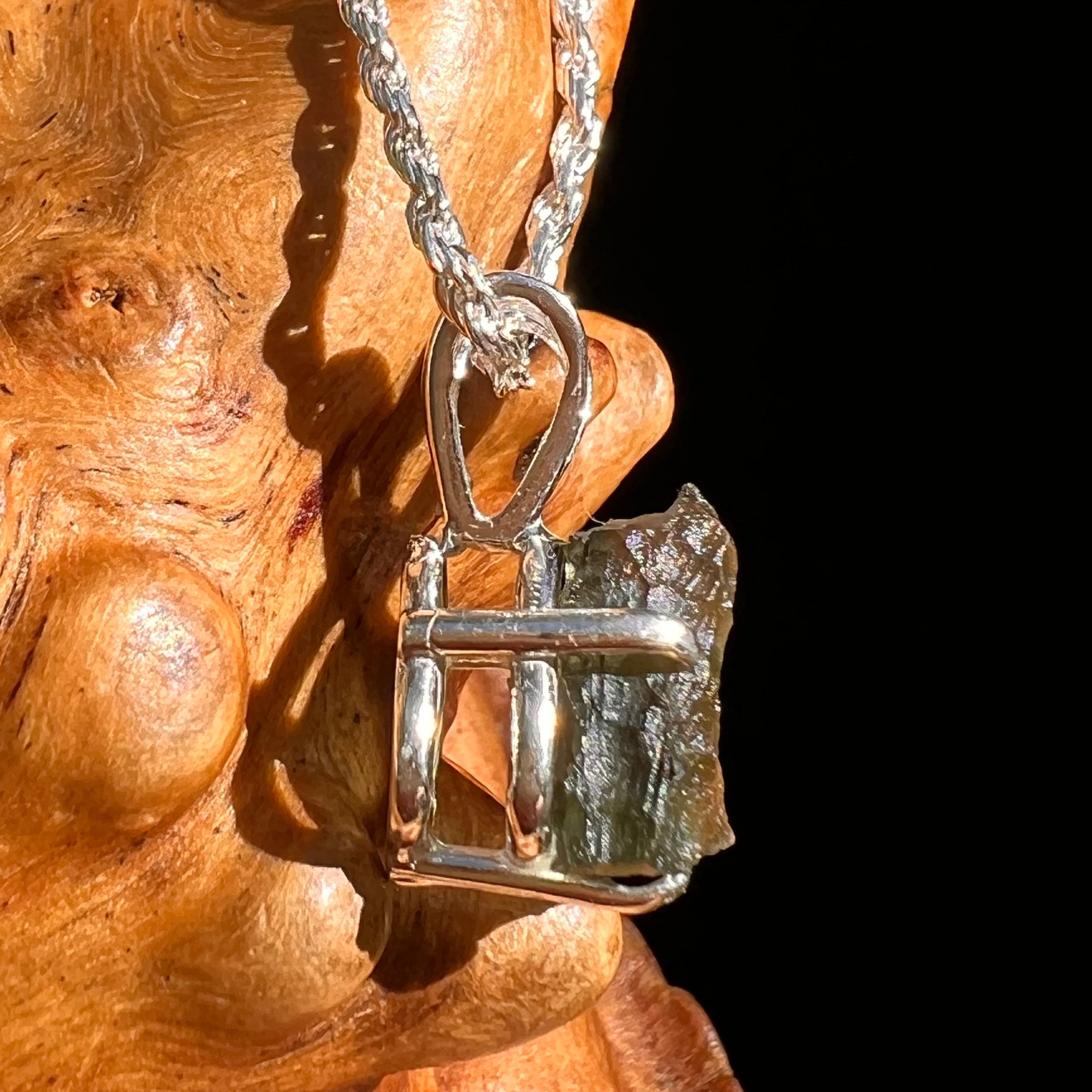 Raw Moldavite Pendant Sterling Silver #8441-Moldavite Life