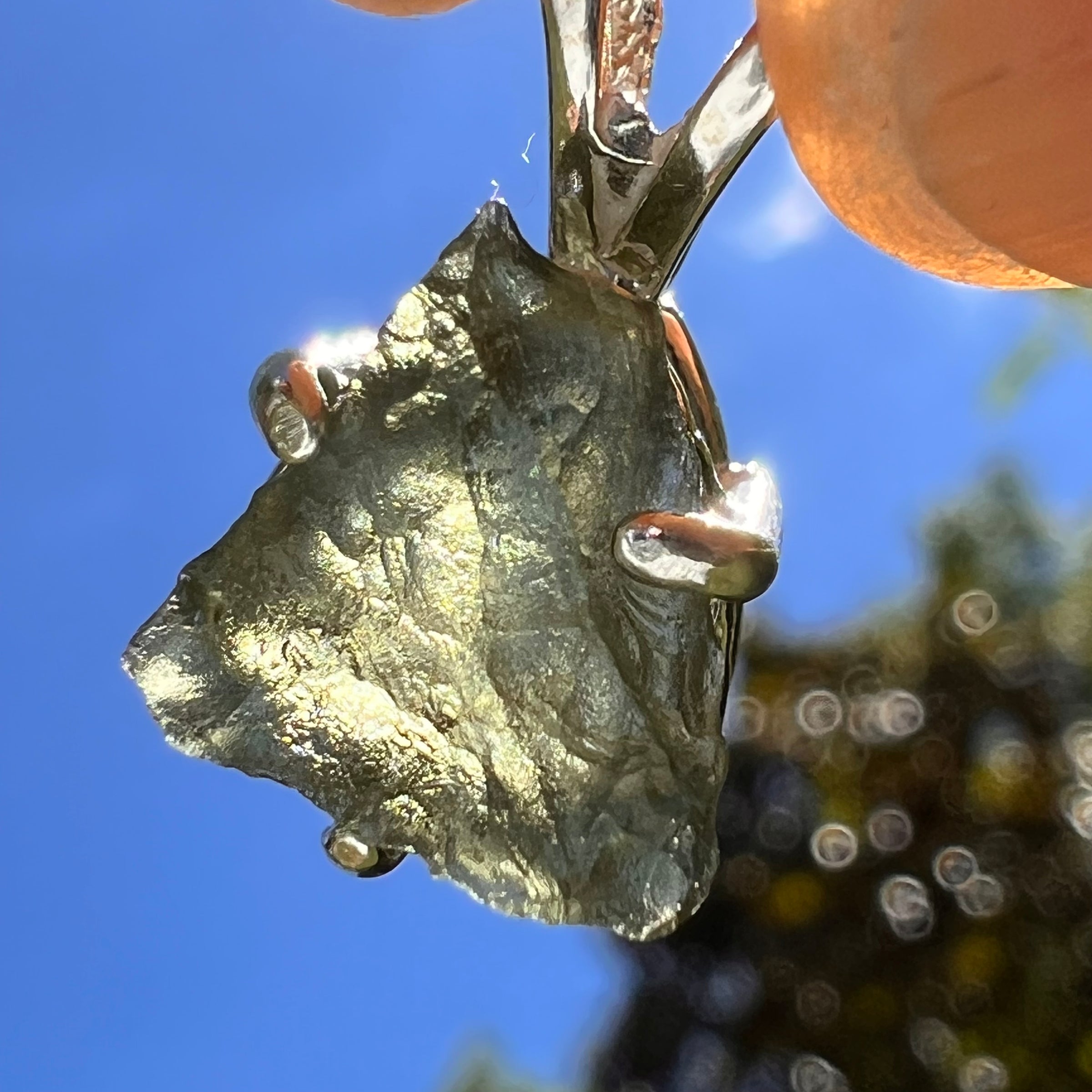 Raw Moldavite Pendant Sterling Silver #8441-Moldavite Life