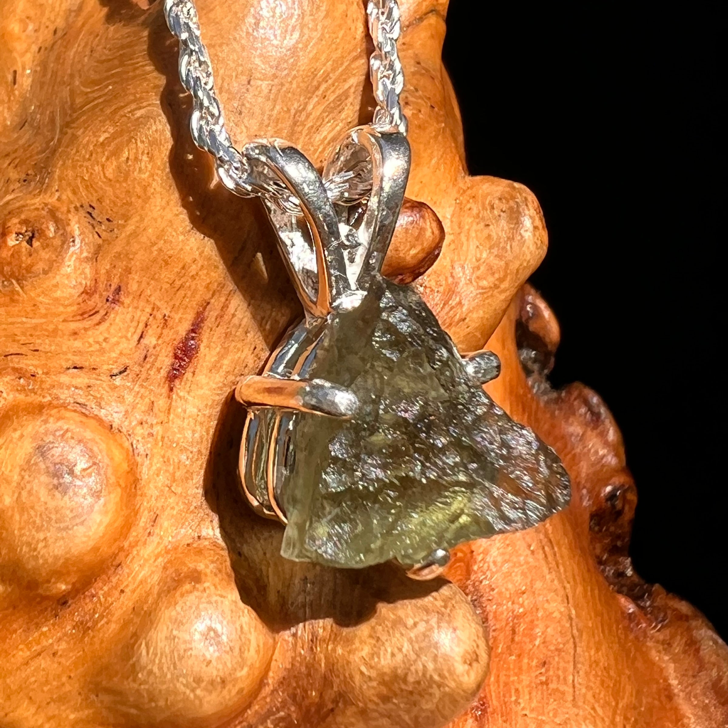 Raw Moldavite Pendant Sterling Silver #8441-Moldavite Life