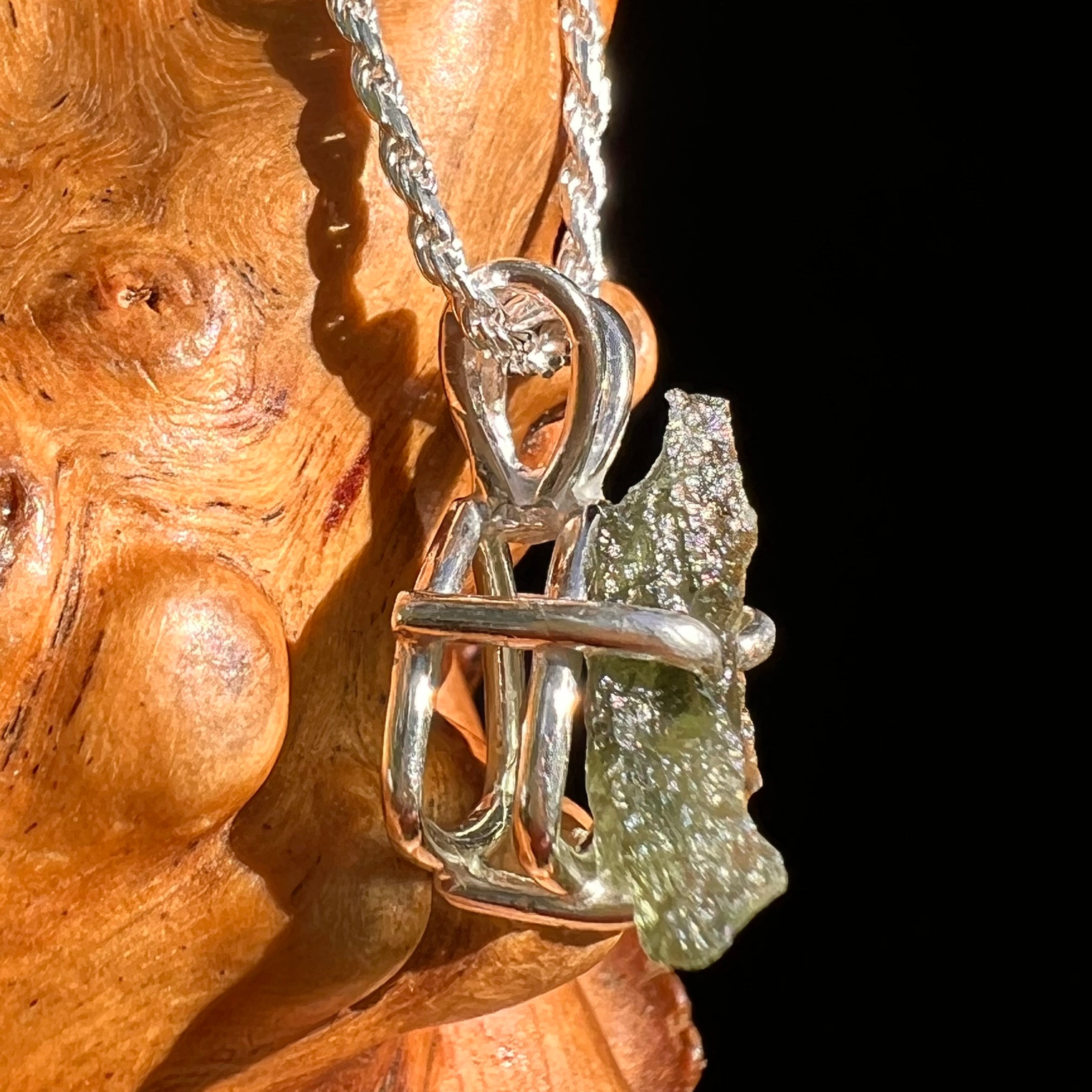 Raw Moldavite Pendant Sterling Silver #8442-Moldavite Life