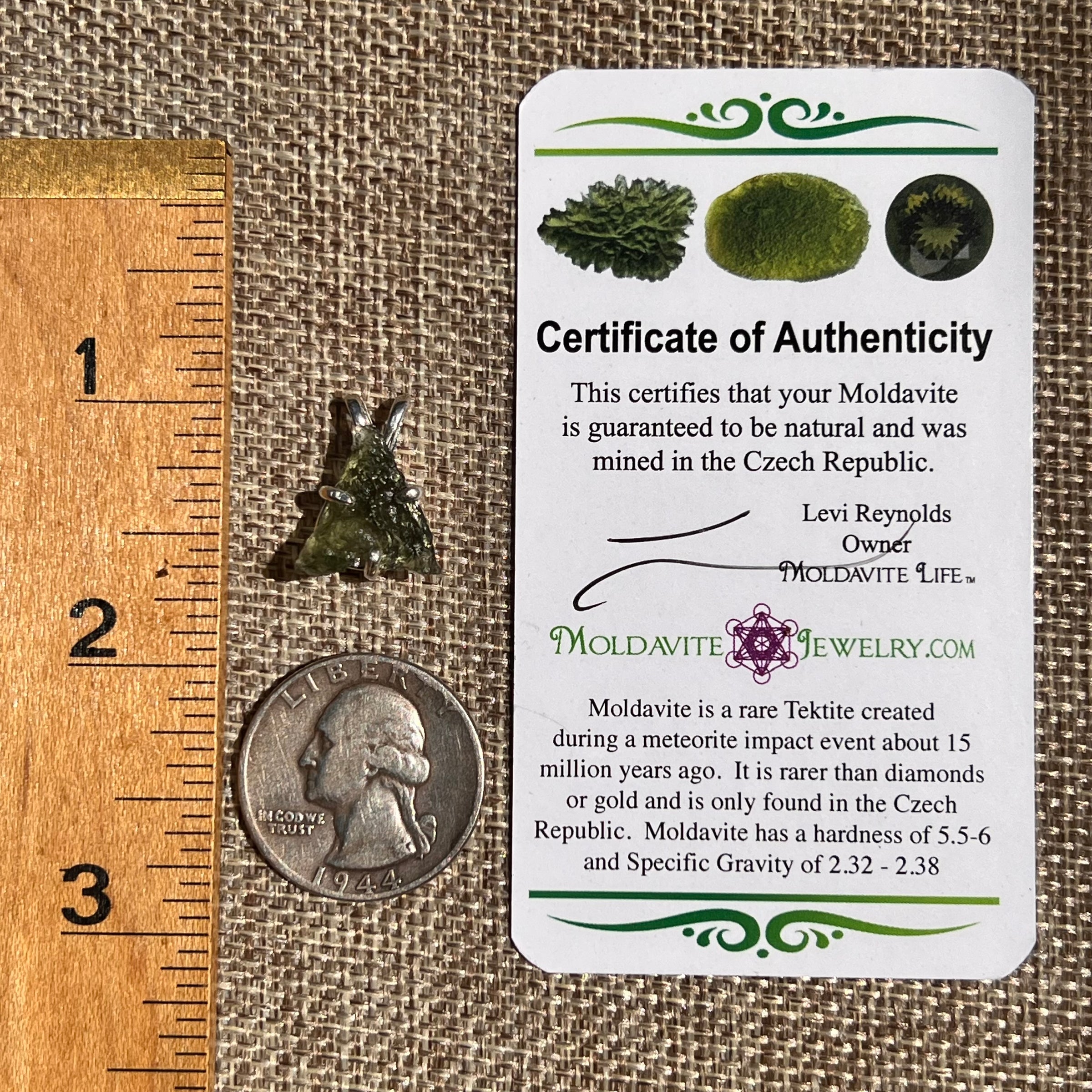 Raw Moldavite Pendant Sterling Silver #8442-Moldavite Life