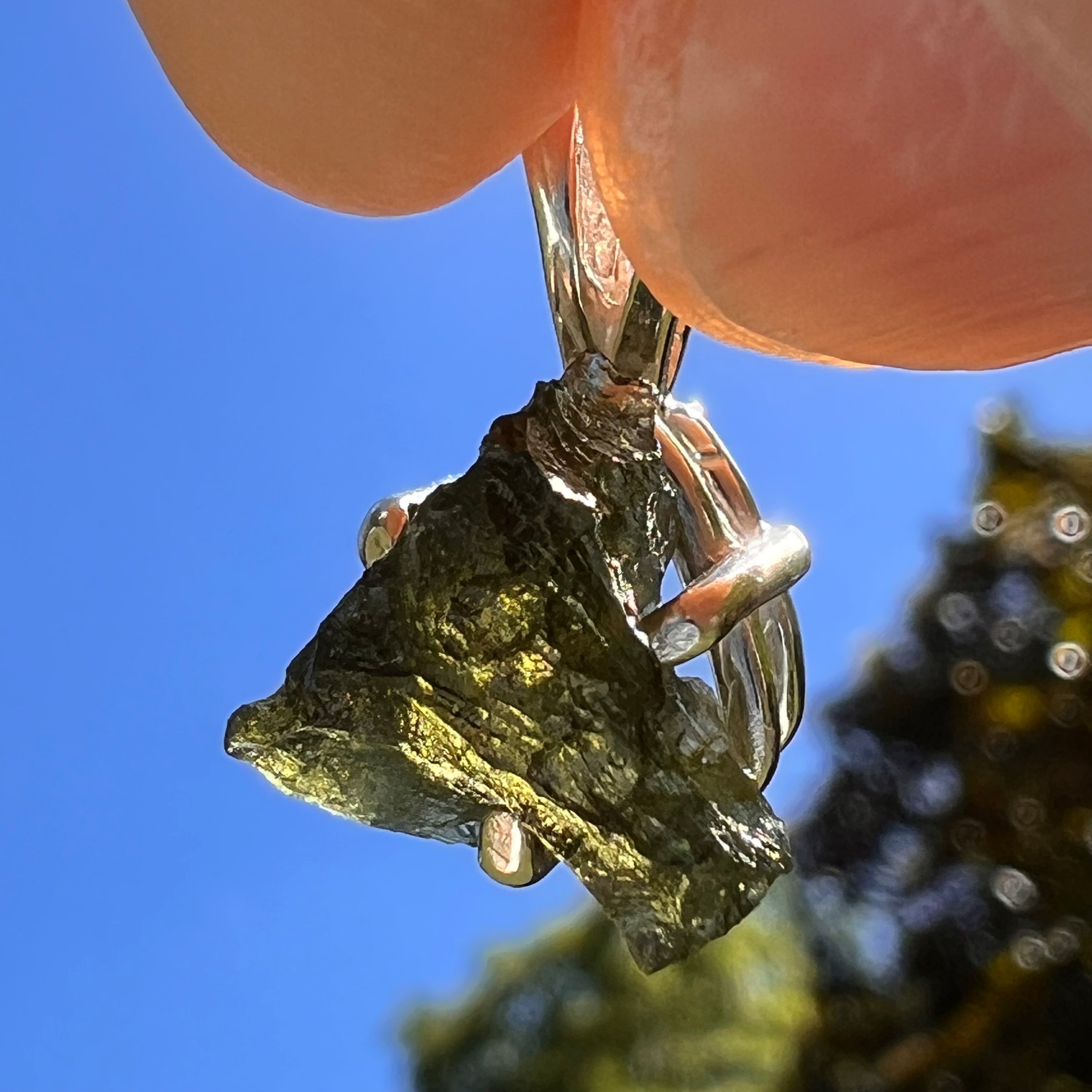 Raw Moldavite Pendant Sterling Silver #8443-Moldavite Life