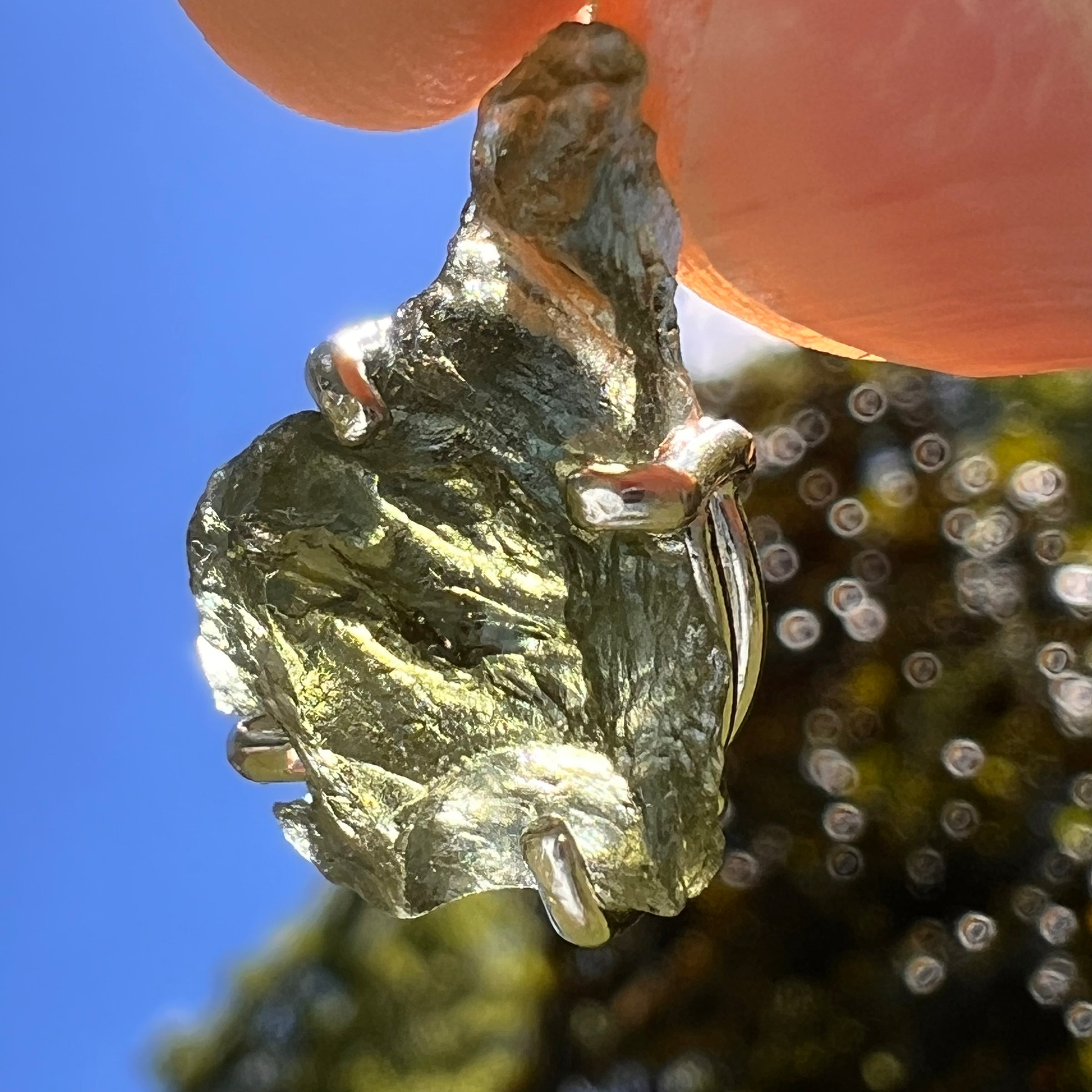 Raw Moldavite Pendant Sterling Silver #8444-Moldavite Life