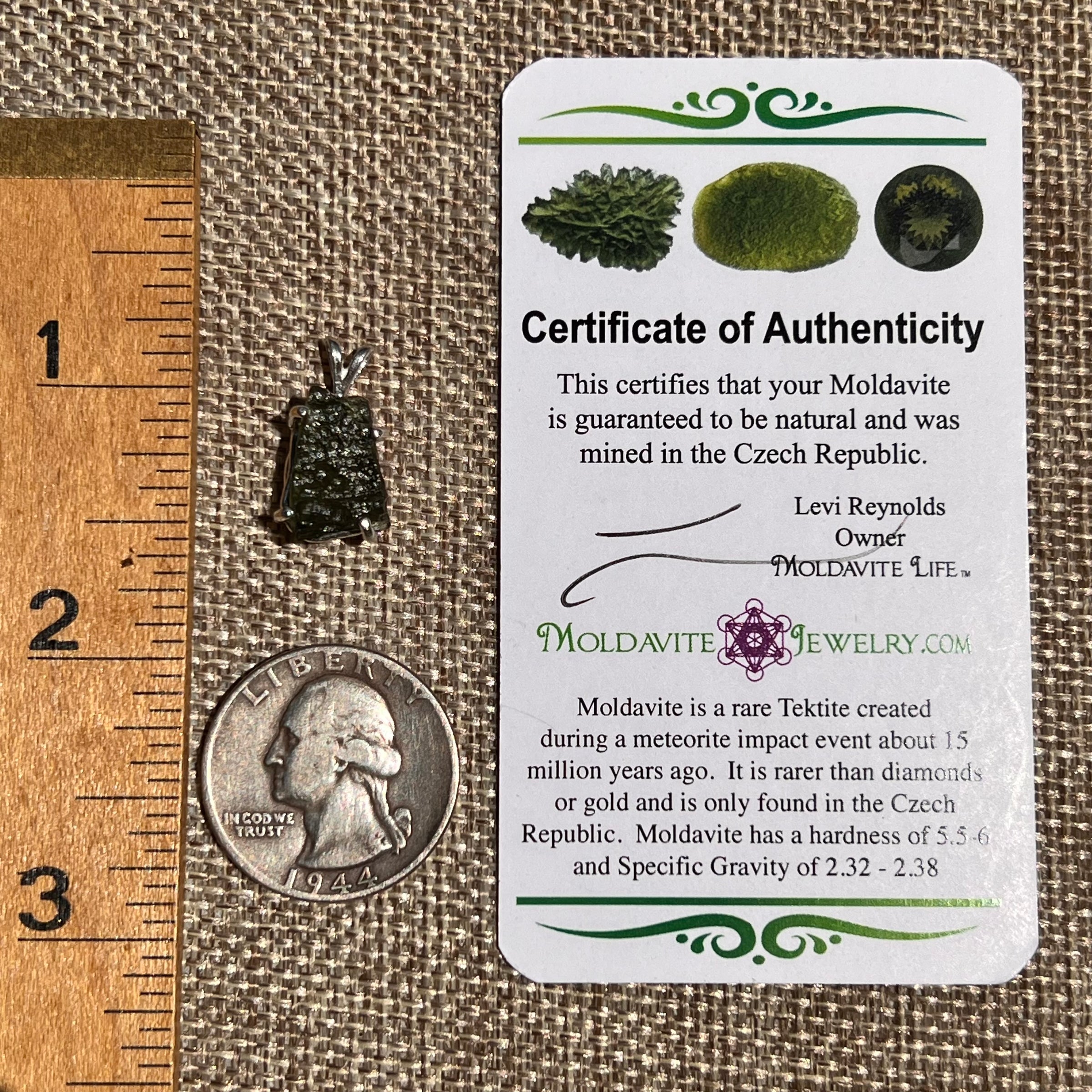 Raw Moldavite Pendant Sterling Silver #8445-Moldavite Life