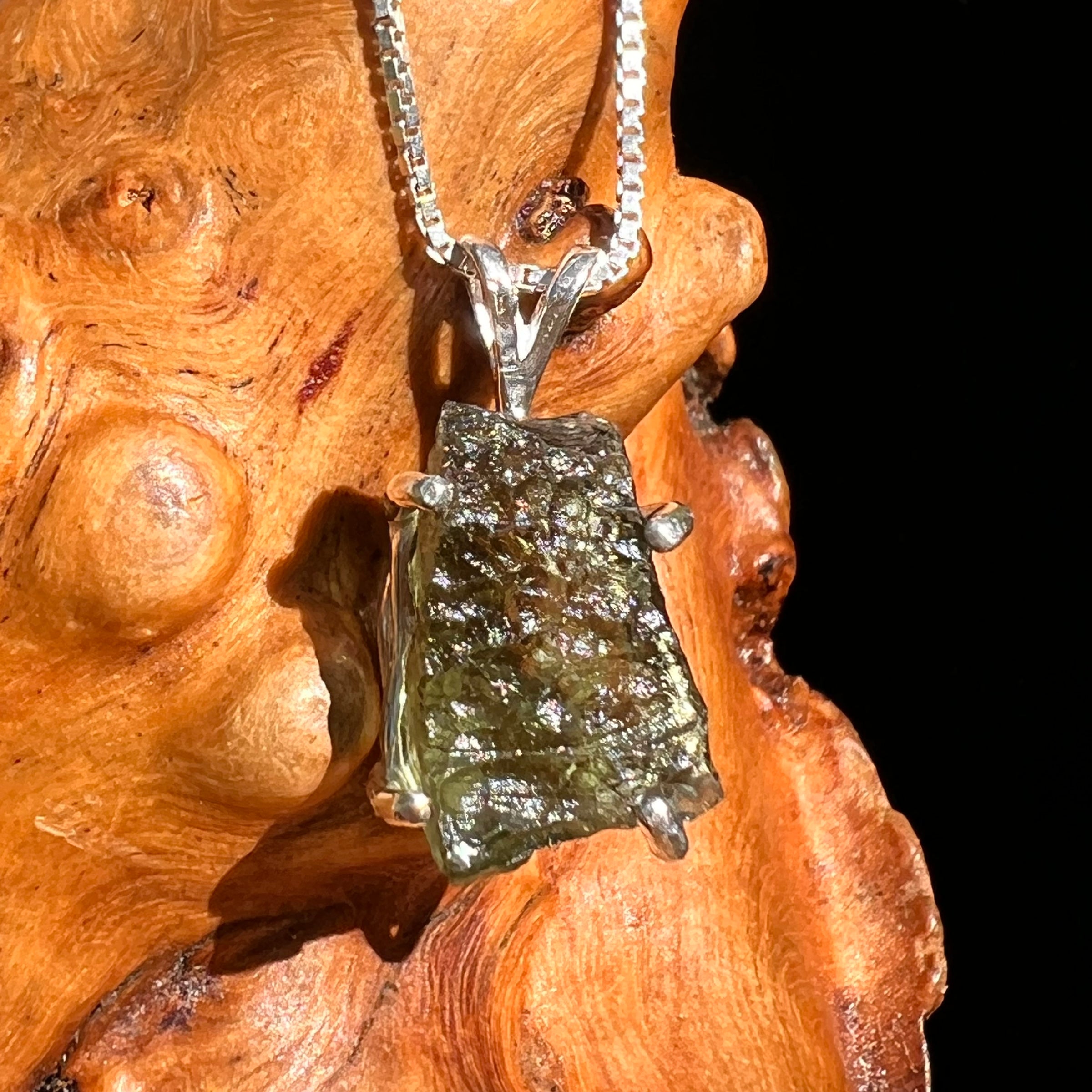 Raw Moldavite Pendant Sterling Silver #8445-Moldavite Life