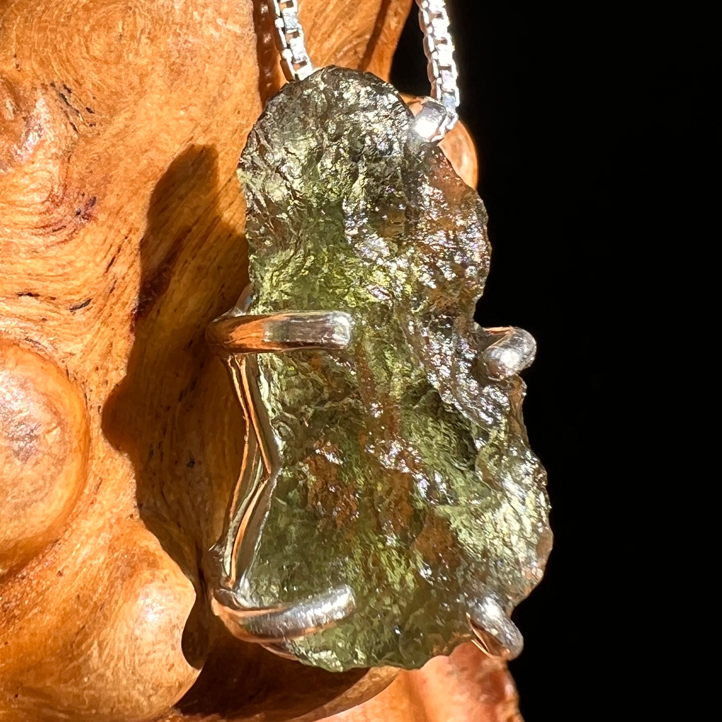 Raw Moldavite Pendant Sterling Silver #8446-Moldavite Life