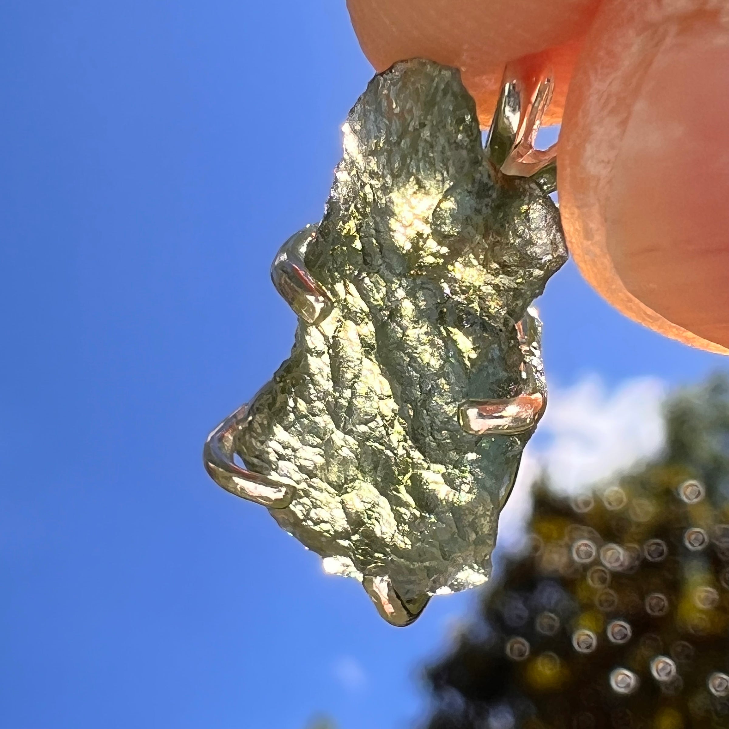 Raw Moldavite Pendant Sterling Silver #8446-Moldavite Life