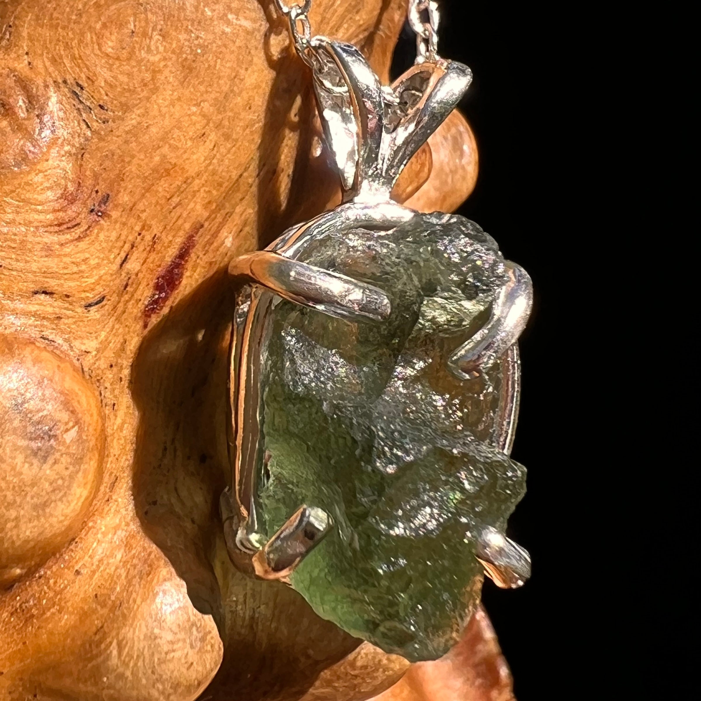Raw Moldavite Pendant Sterling Silver #8447-Moldavite Life