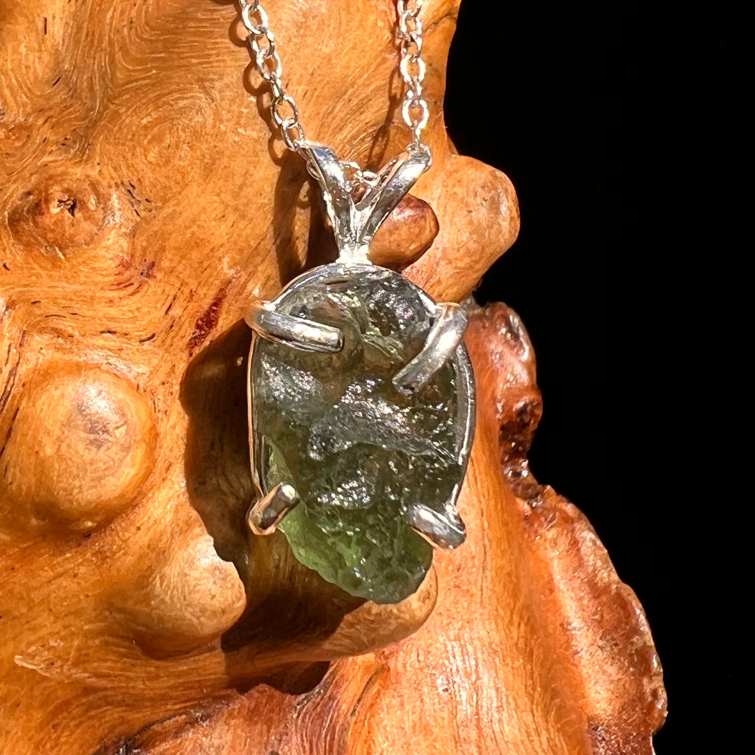 Raw Moldavite Pendant Sterling Silver #8447-Moldavite Life