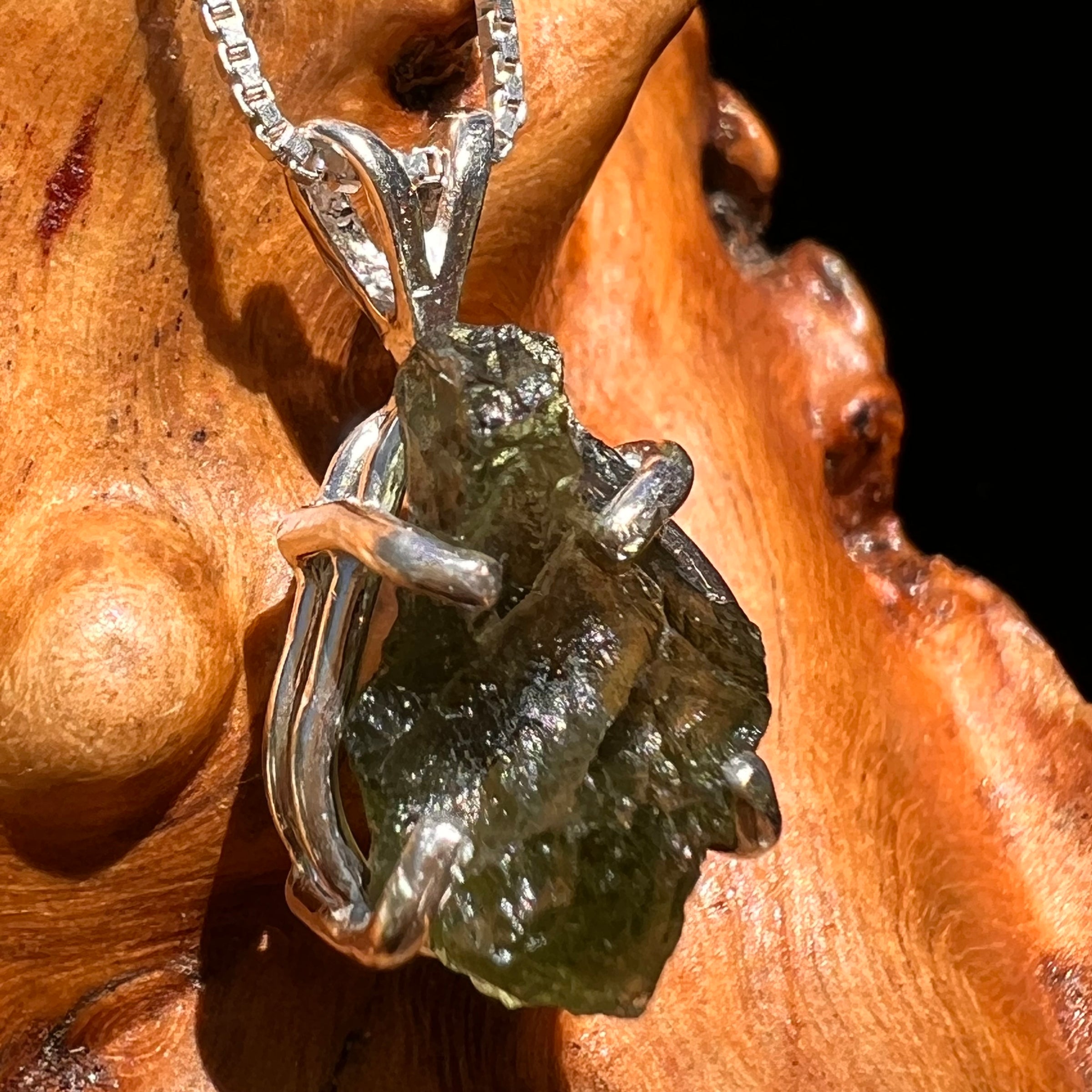 Raw Moldavite Pendant Sterling Silver #8448-Moldavite Life
