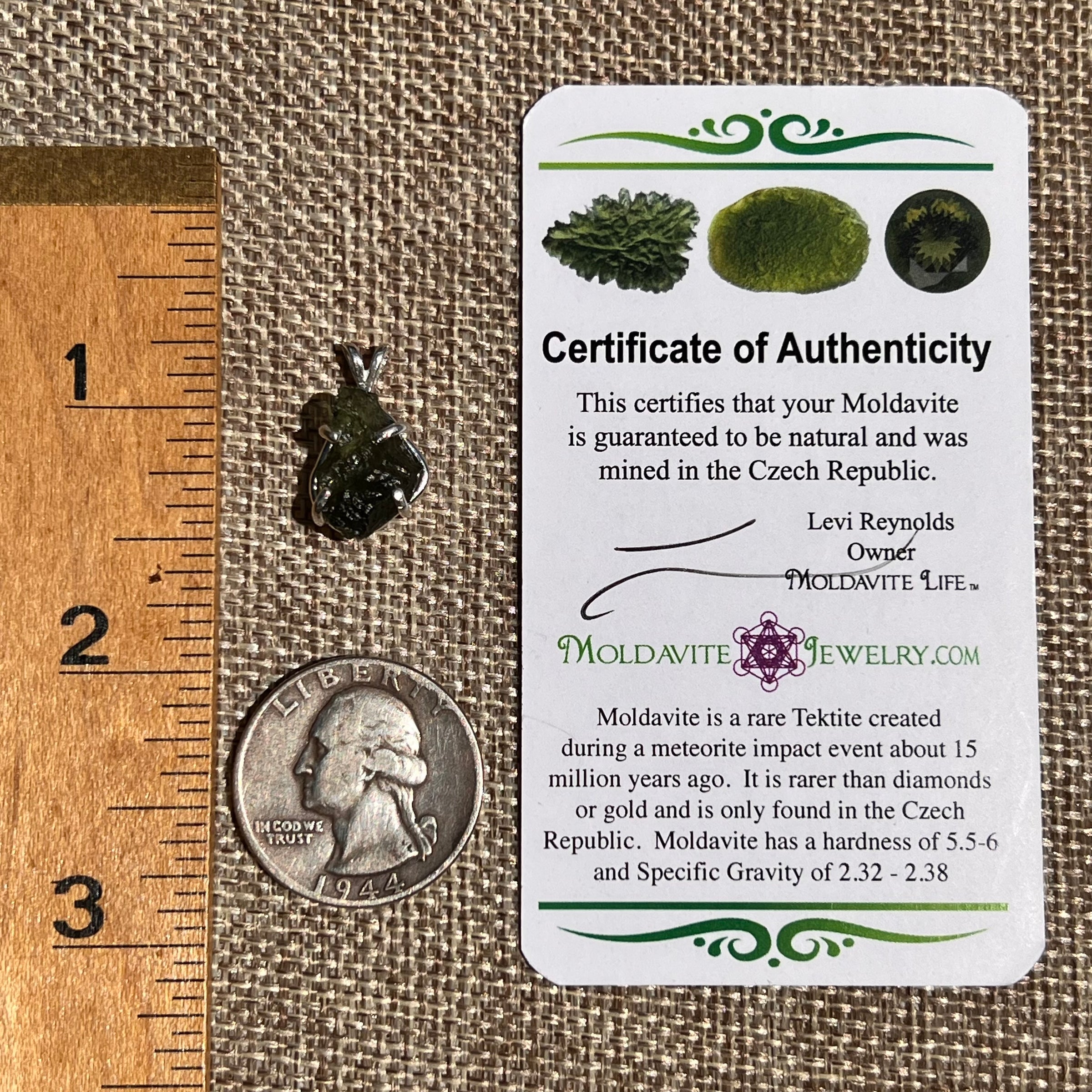 Raw Moldavite Pendant Sterling Silver #8448-Moldavite Life