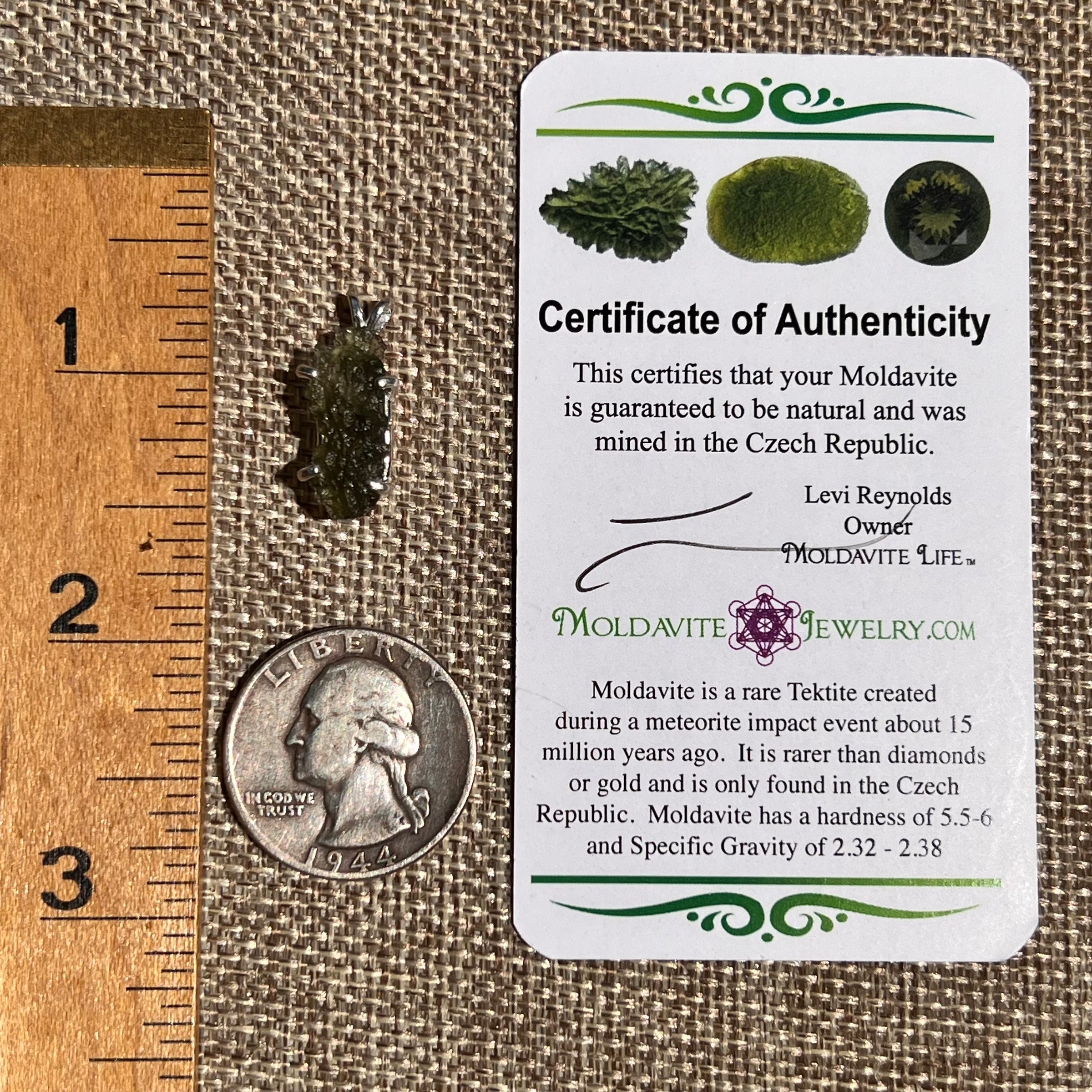Raw Moldavite Pendant Sterling Silver #8449-Moldavite Life