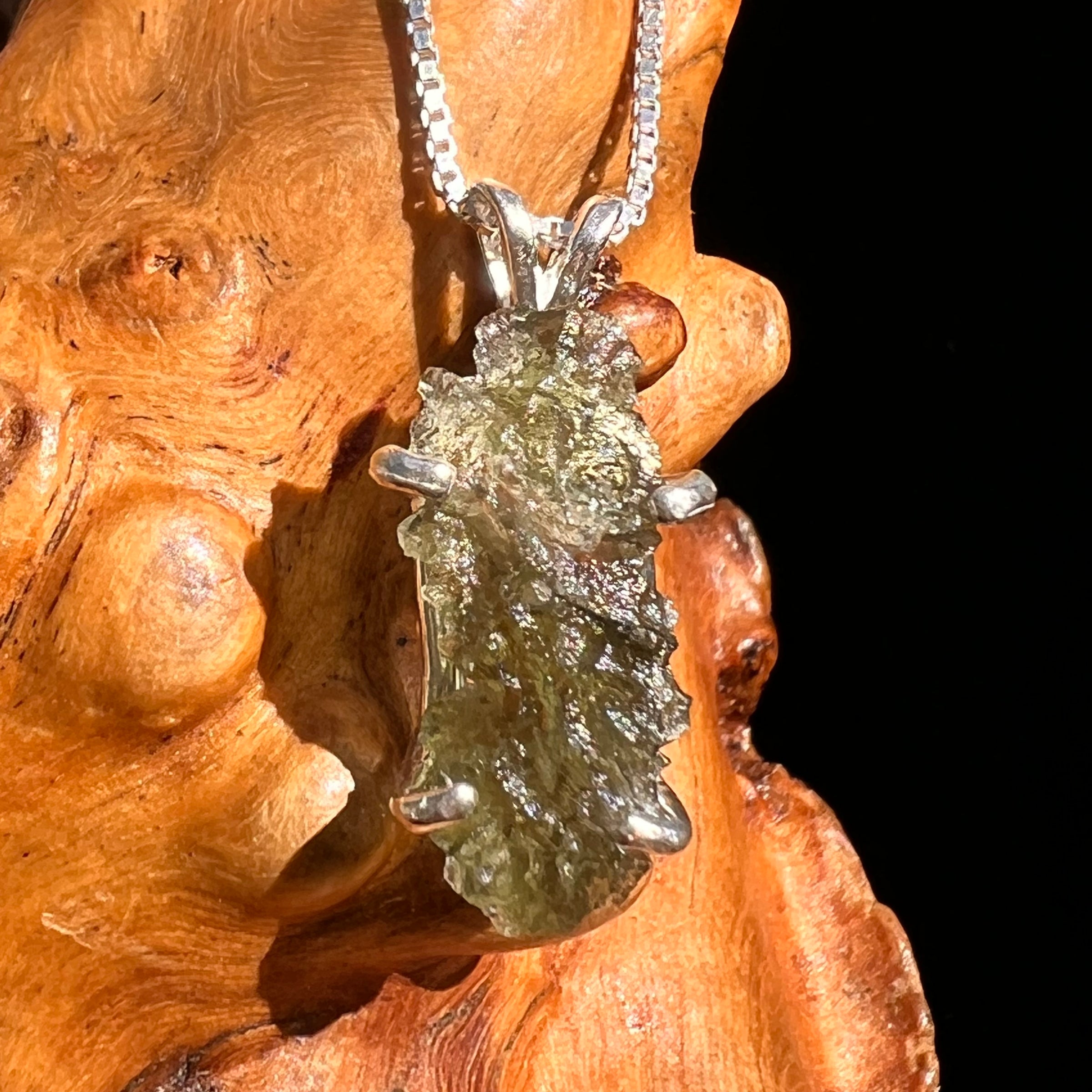 Raw Moldavite Pendant Sterling Silver #8449-Moldavite Life