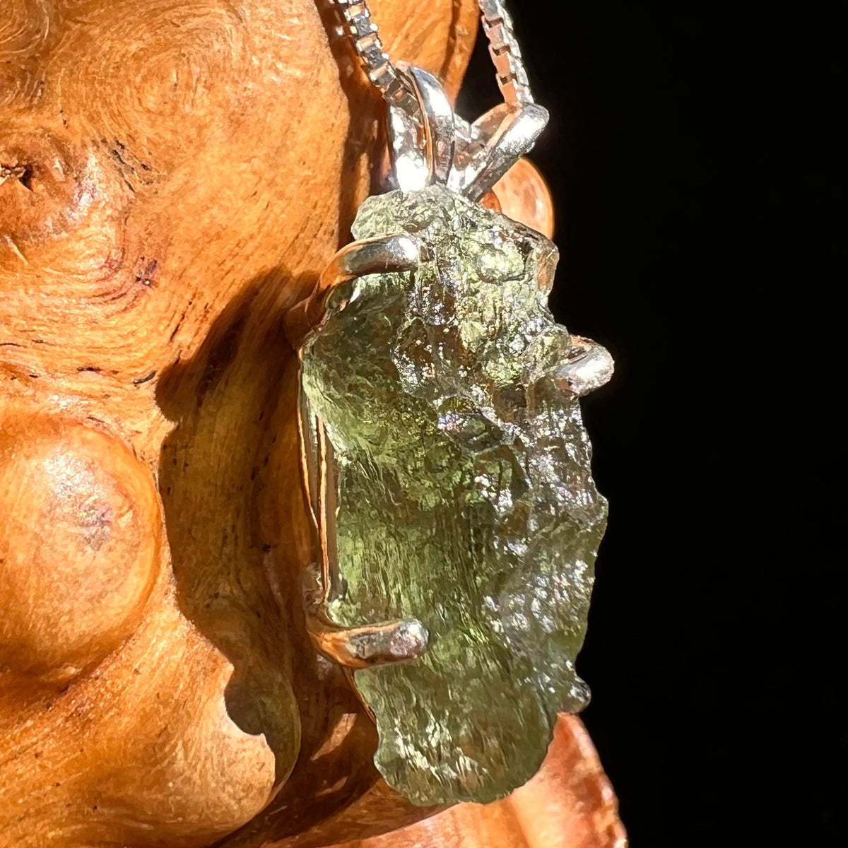 Raw Moldavite Pendant Sterling Silver #8450-Moldavite Life