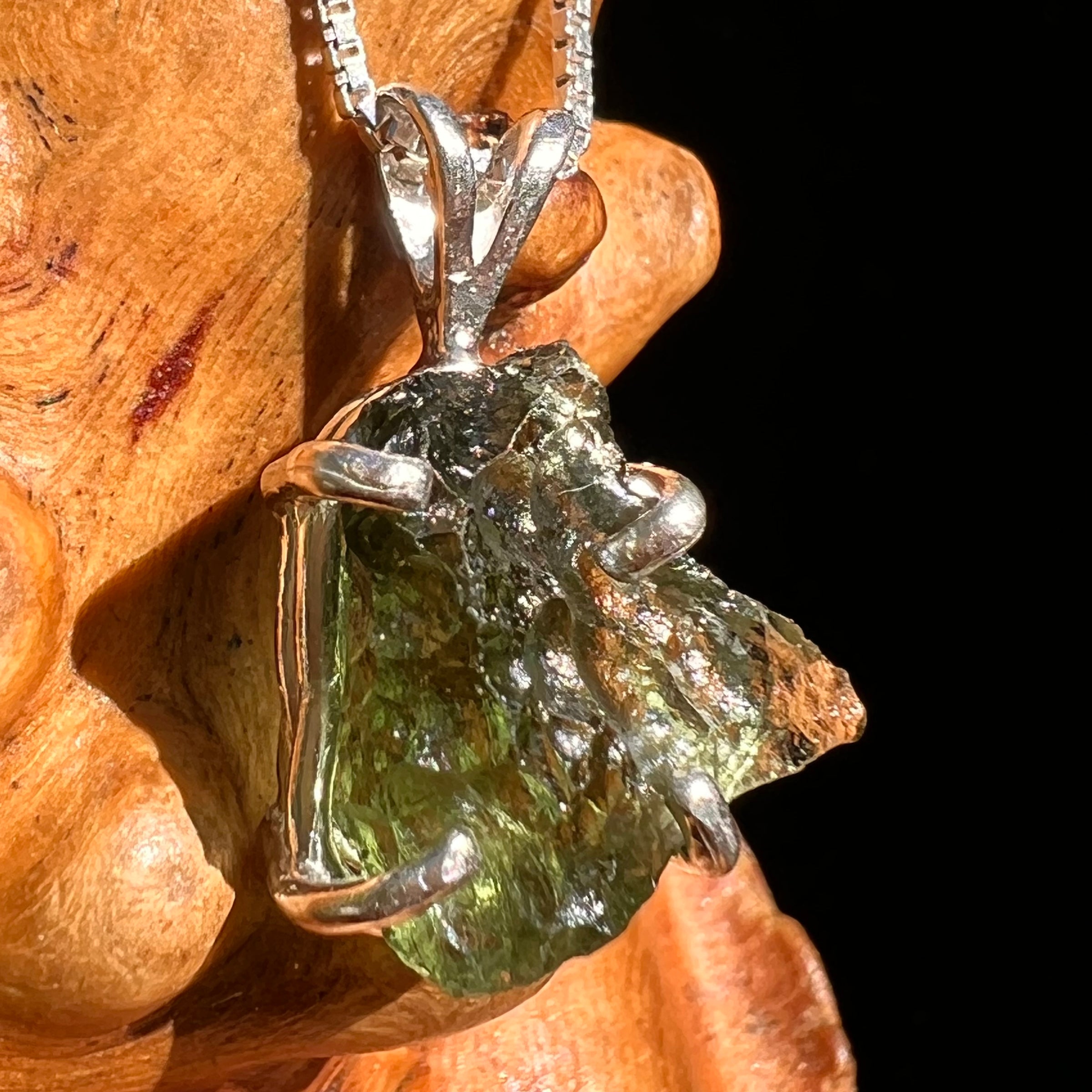Raw Moldavite Pendant Sterling Silver #8451-Moldavite Life