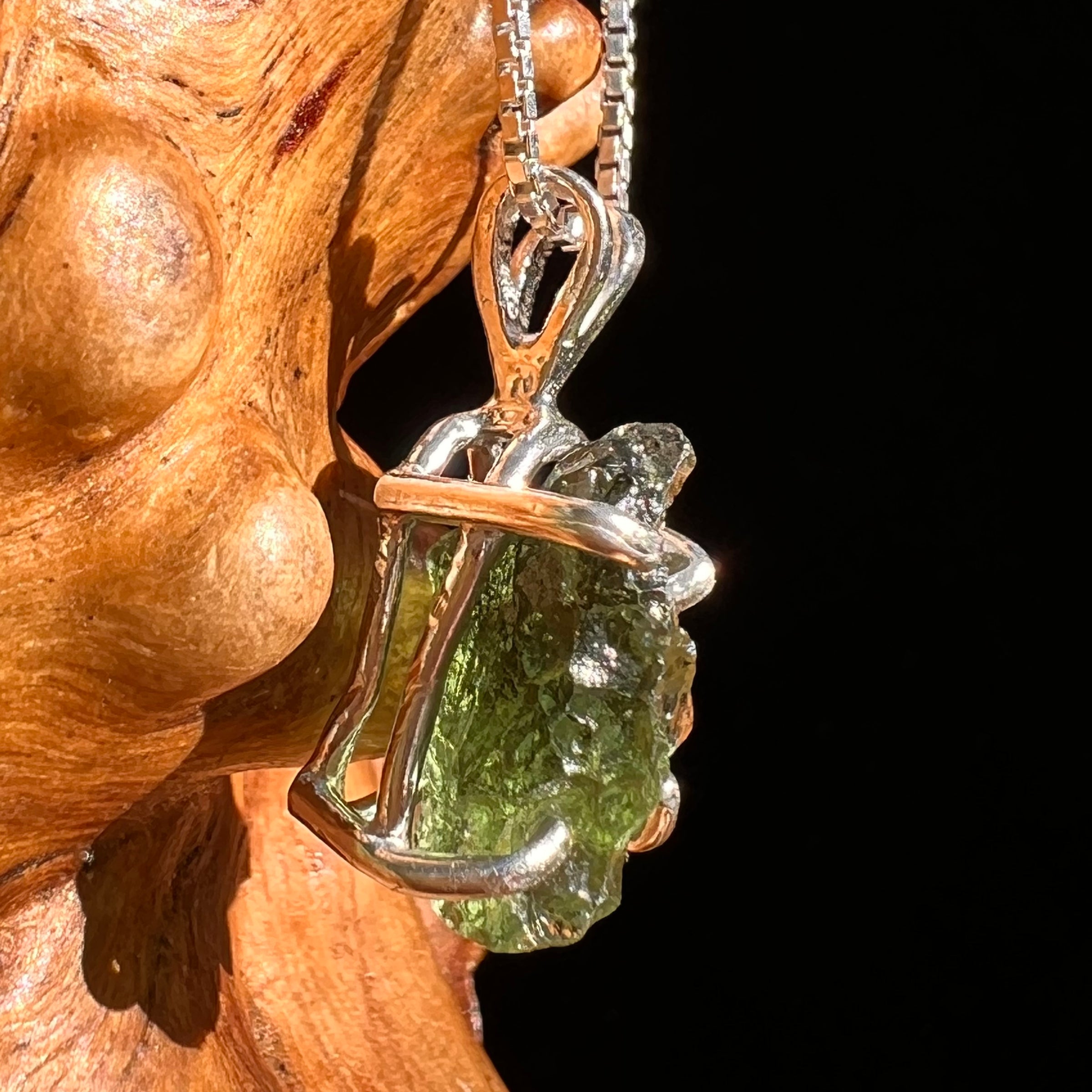 Raw Moldavite Pendant Sterling Silver #8451-Moldavite Life