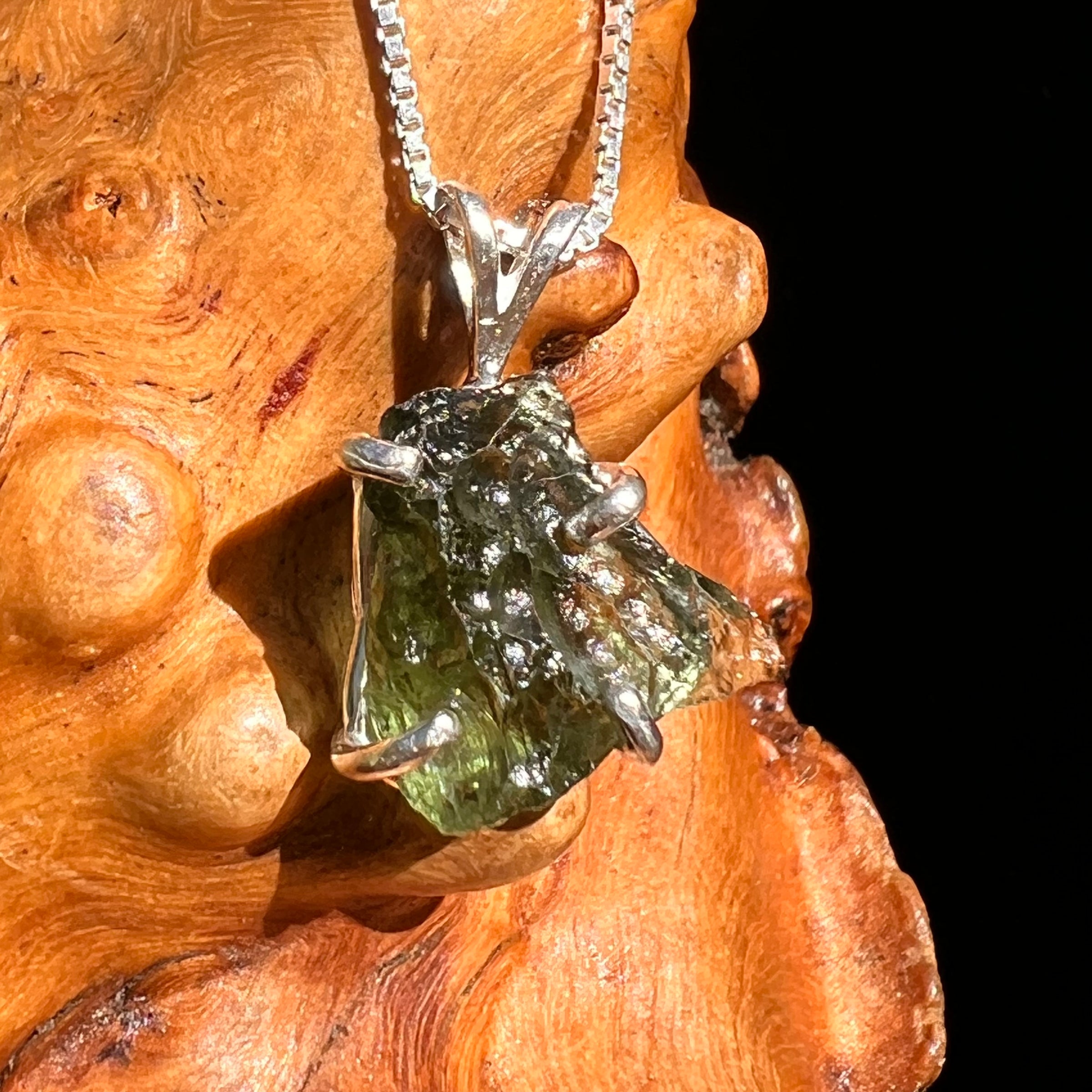 Raw Moldavite Pendant Sterling Silver #8451-Moldavite Life