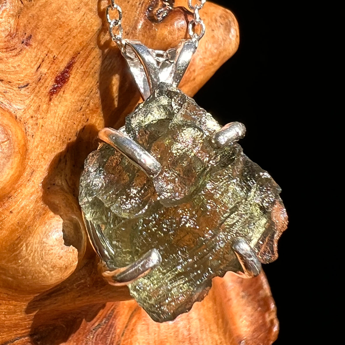 Raw Moldavite Pendant Sterling Silver #8452-Moldavite Life