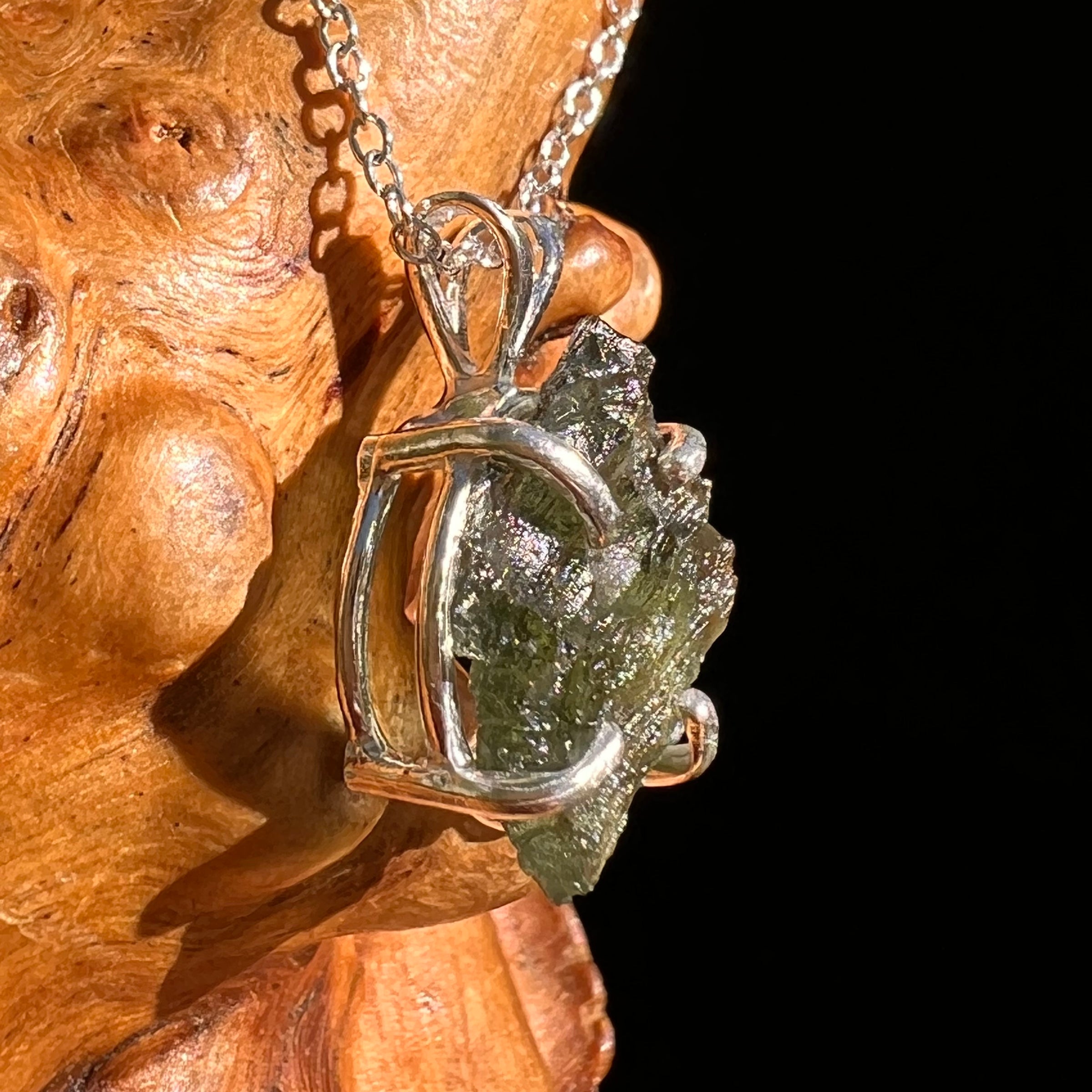 Raw Moldavite Pendant Sterling Silver #8452-Moldavite Life