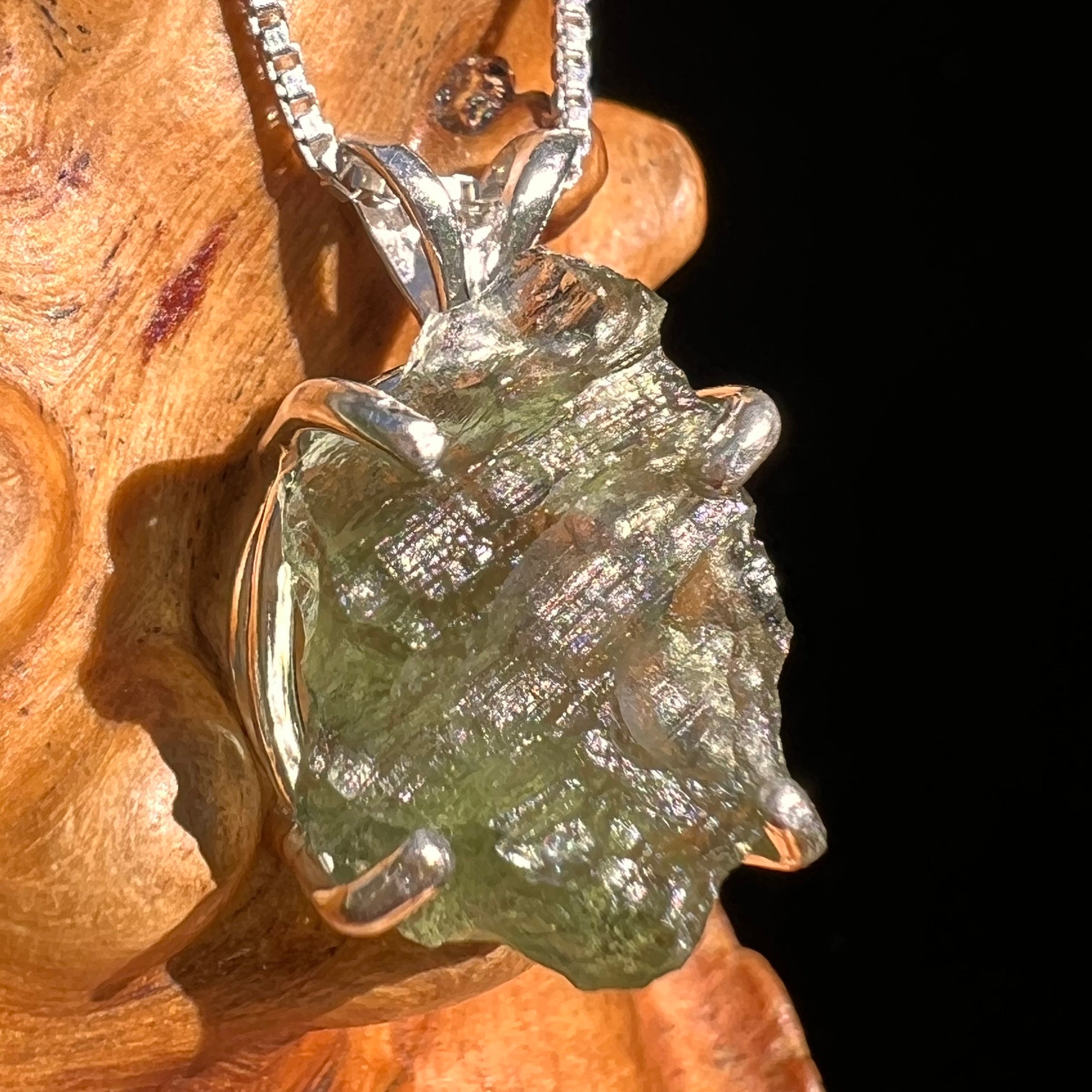 Raw Moldavite Pendant Sterling Silver #8453-Moldavite Life