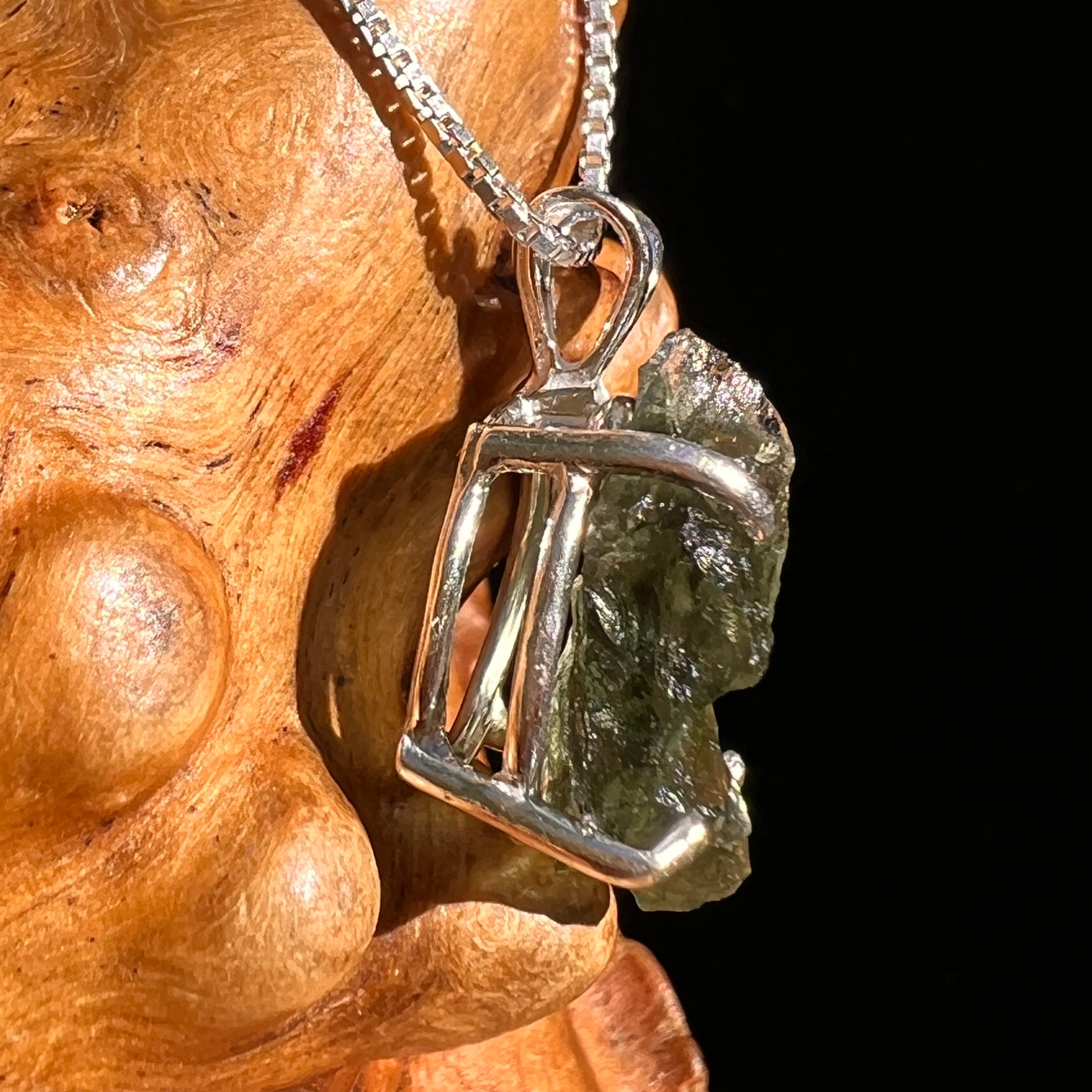 Raw Moldavite Pendant Sterling Silver #8453-Moldavite Life