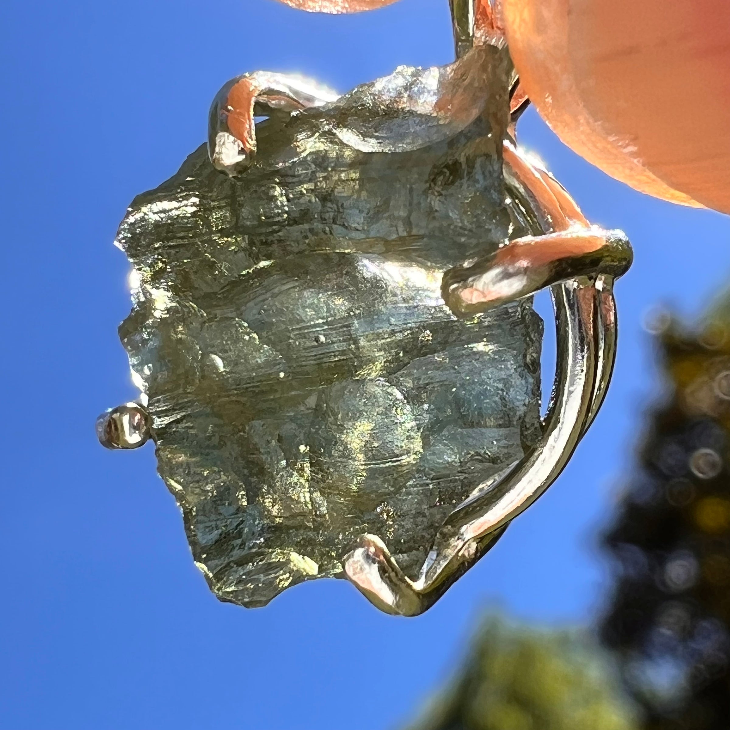 Raw Moldavite Pendant Sterling Silver #8453-Moldavite Life