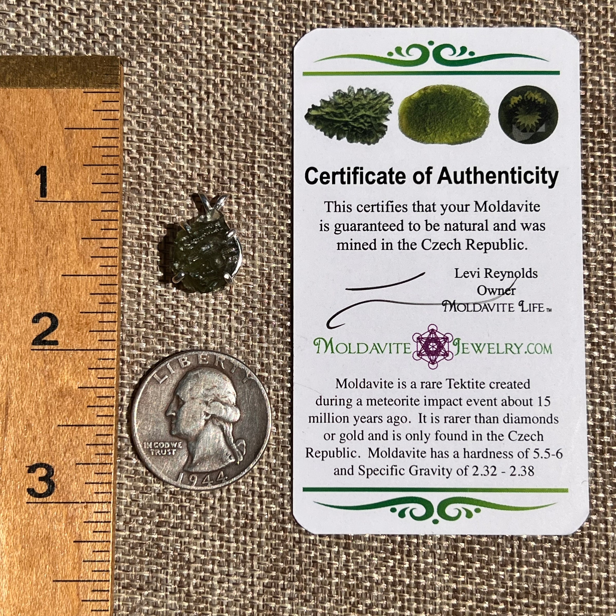 Raw Moldavite Pendant Sterling Silver #8453-Moldavite Life