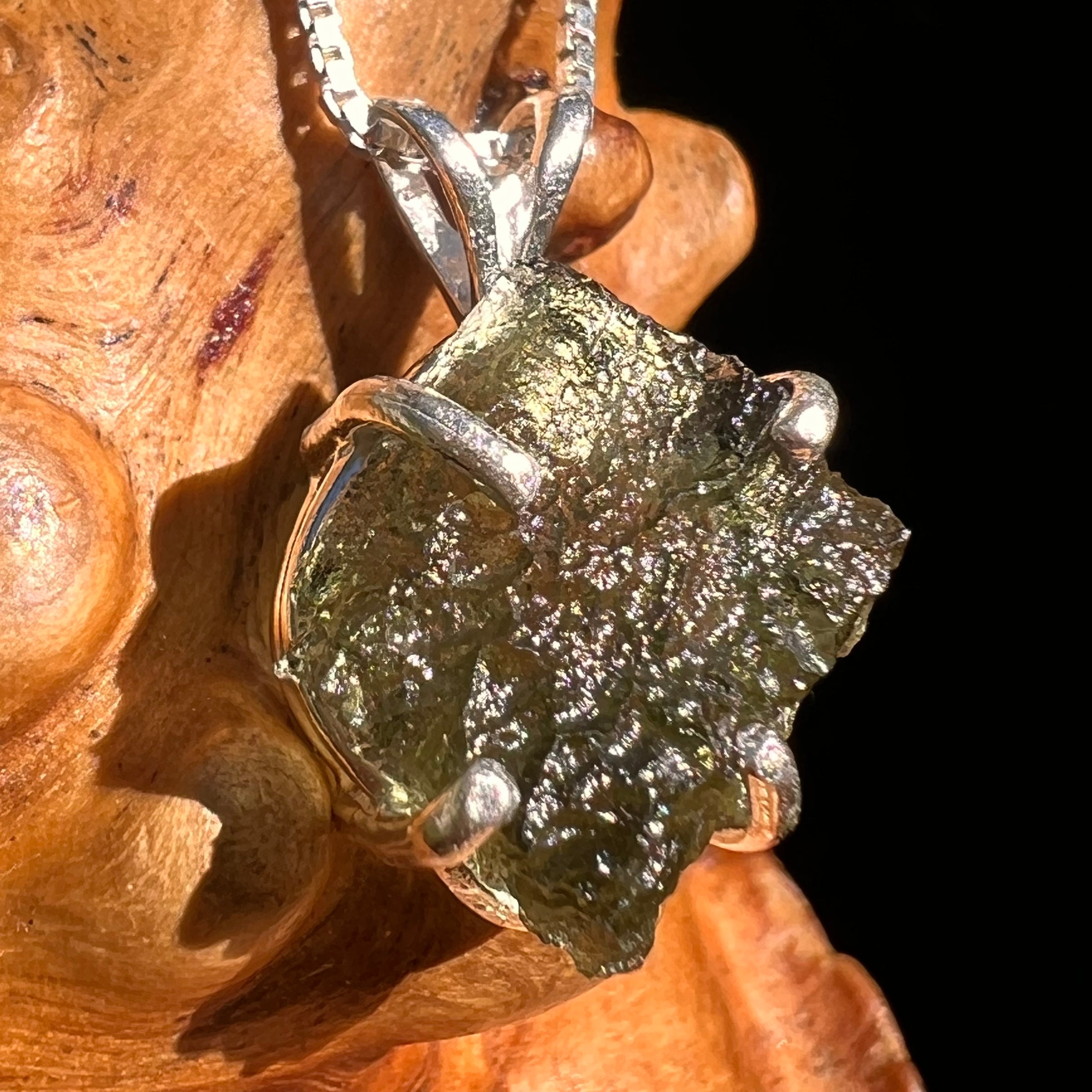 Raw Moldavite Pendant Sterling Silver #8454-Moldavite Life