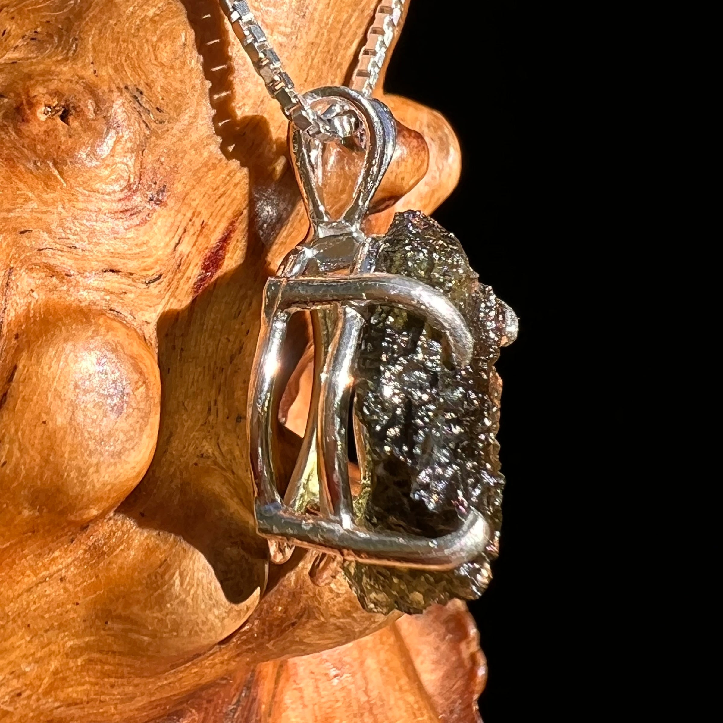 Raw Moldavite Pendant Sterling Silver #8454-Moldavite Life