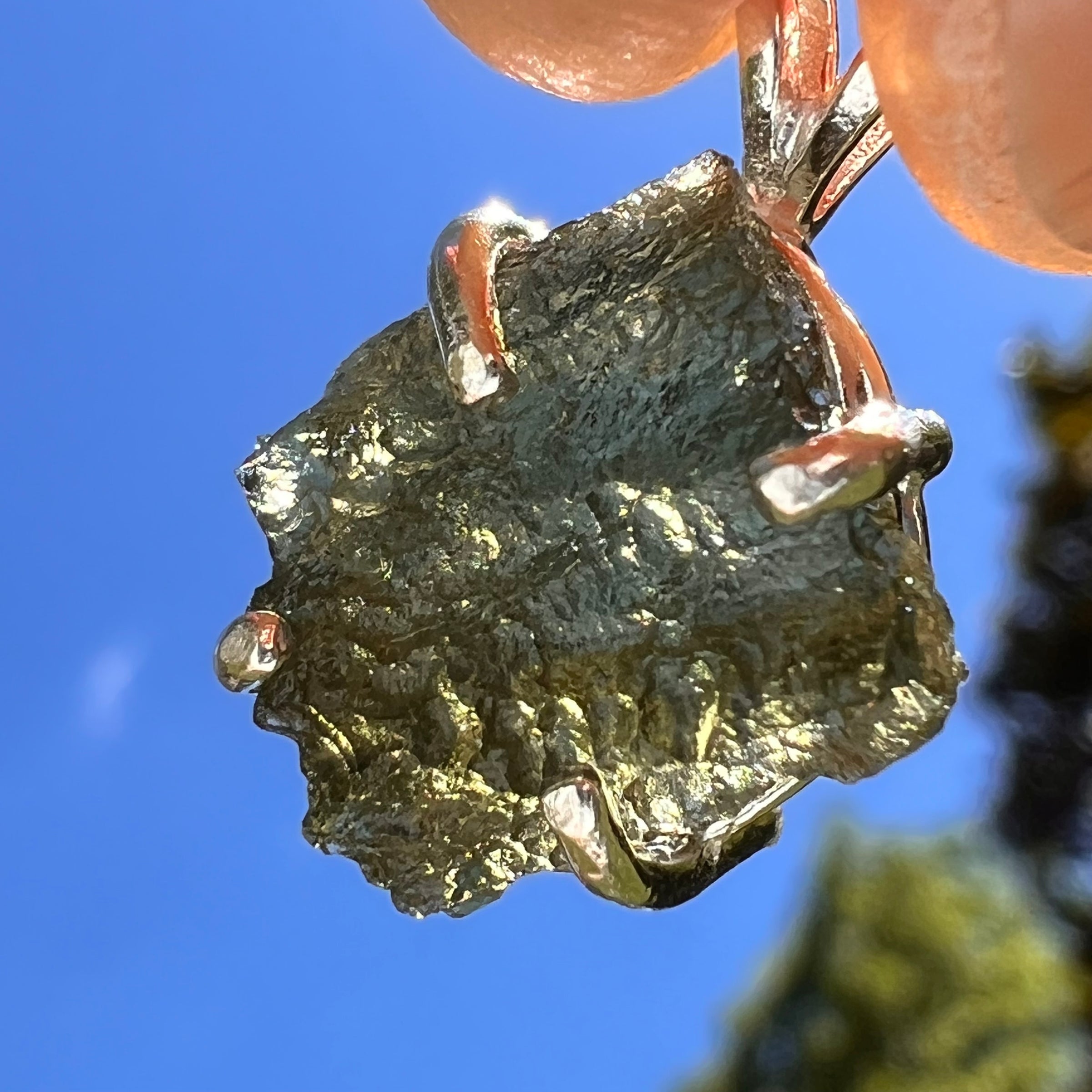 Raw Moldavite Pendant Sterling Silver #8454-Moldavite Life