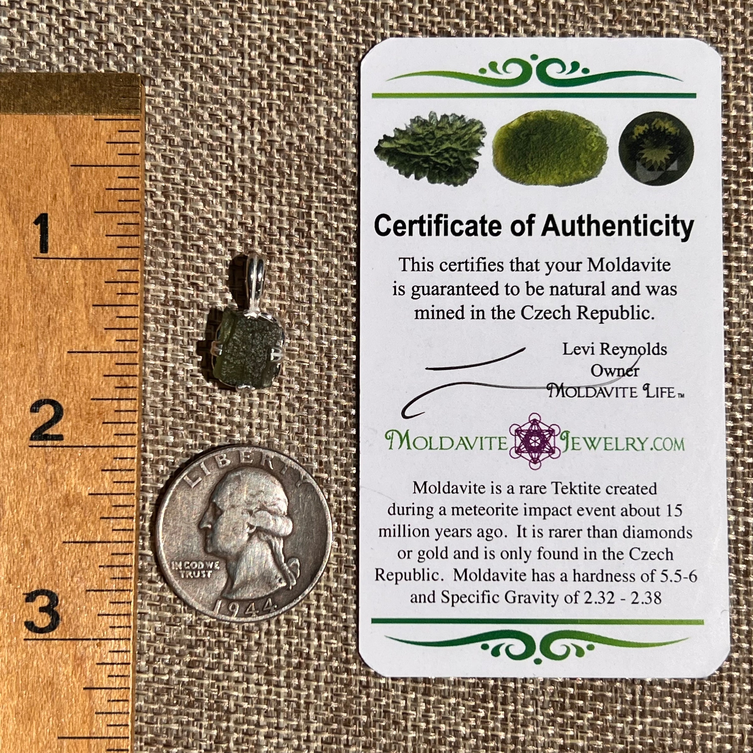 Raw Moldavite Pendant Sterling Silver #8455-Moldavite Life