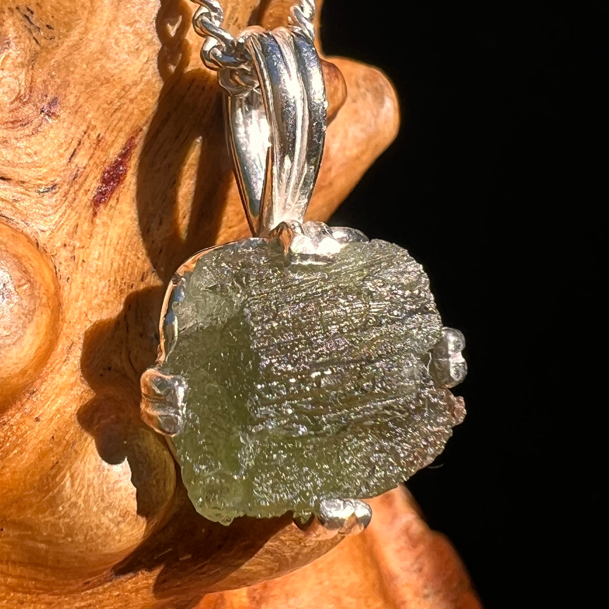 Raw Moldavite Pendant Sterling Silver #8456-Moldavite Life