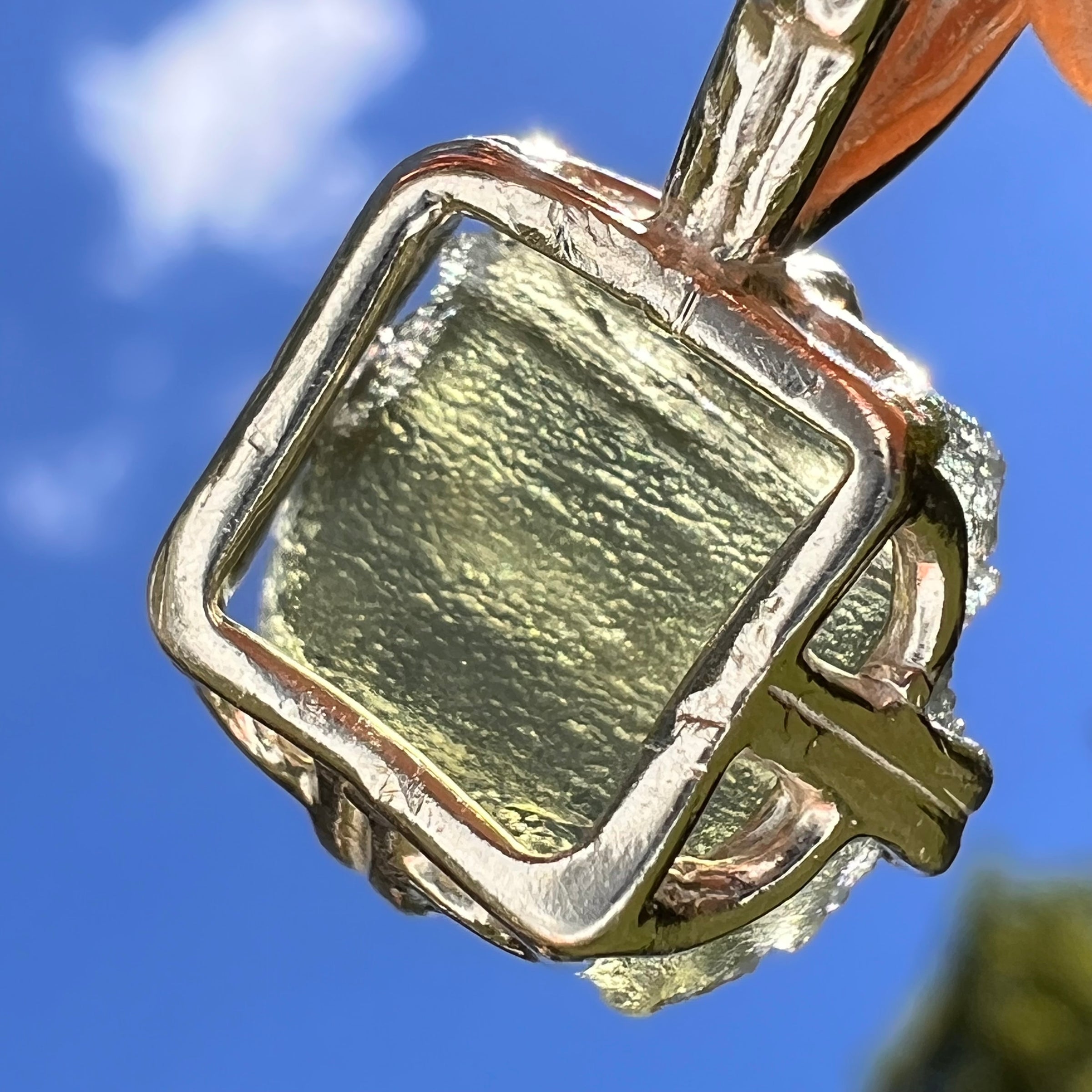 Raw Moldavite Pendant Sterling Silver #8456-Moldavite Life