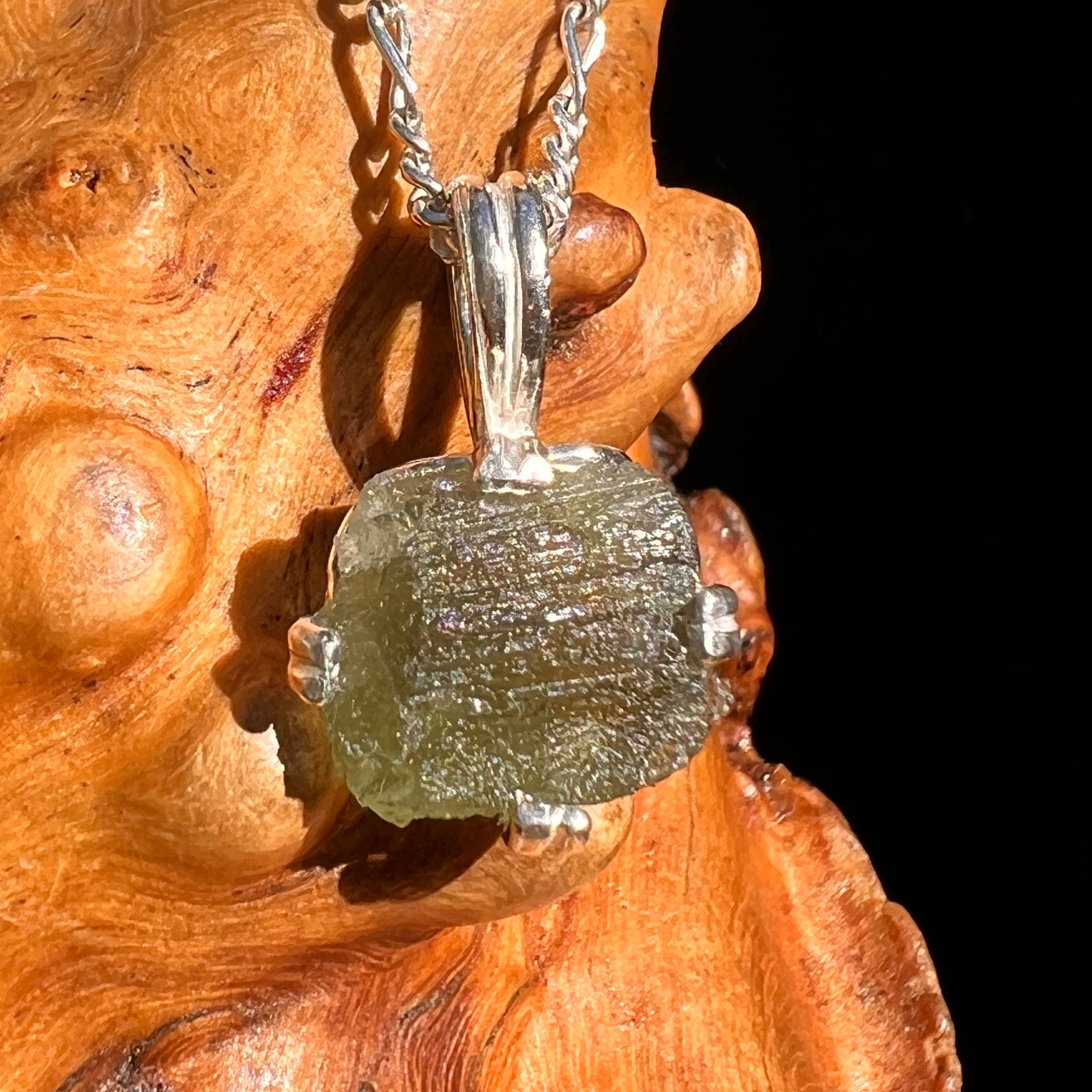 Raw Moldavite Pendant Sterling Silver #8456-Moldavite Life