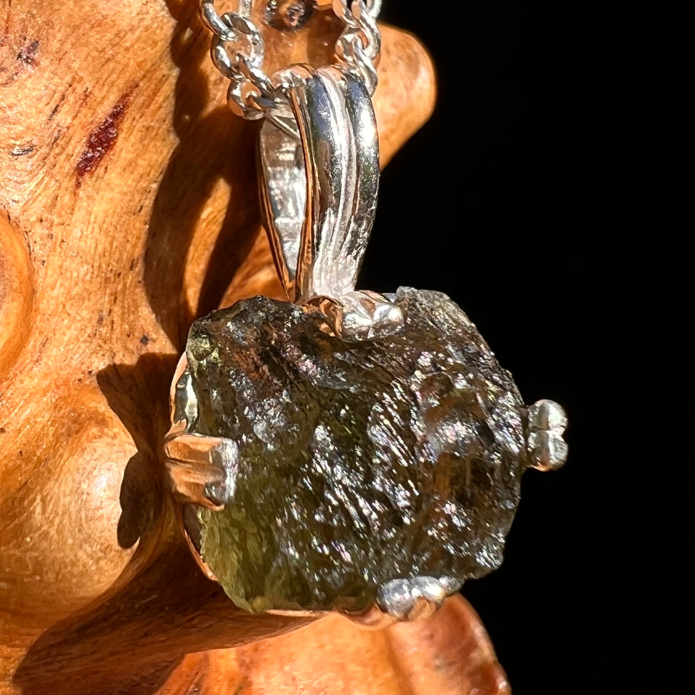 Raw Moldavite Pendant Sterling Silver #8457-Moldavite Life