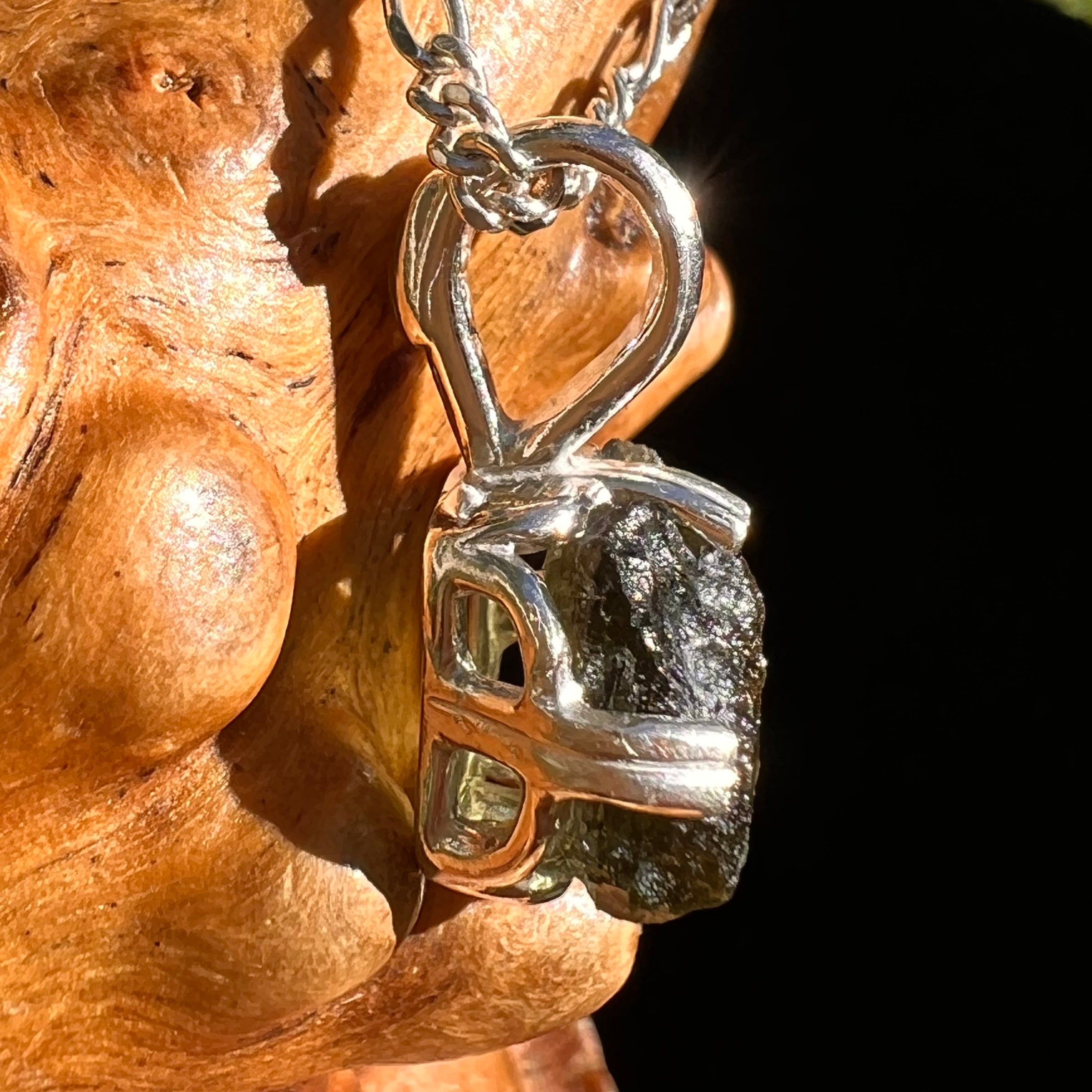 Raw Moldavite Pendant Sterling Silver #8457-Moldavite Life