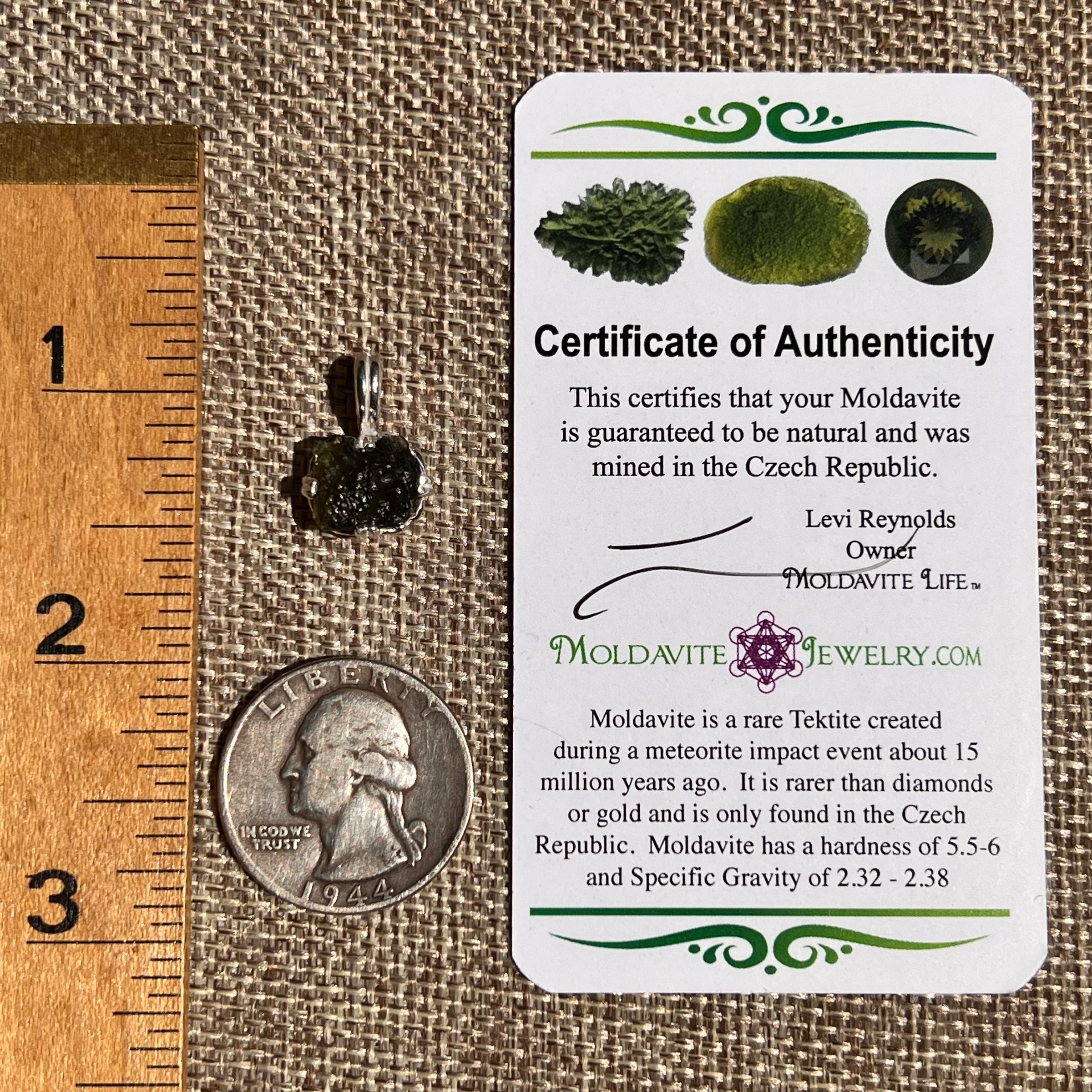 Raw Moldavite Pendant Sterling Silver #8457-Moldavite Life