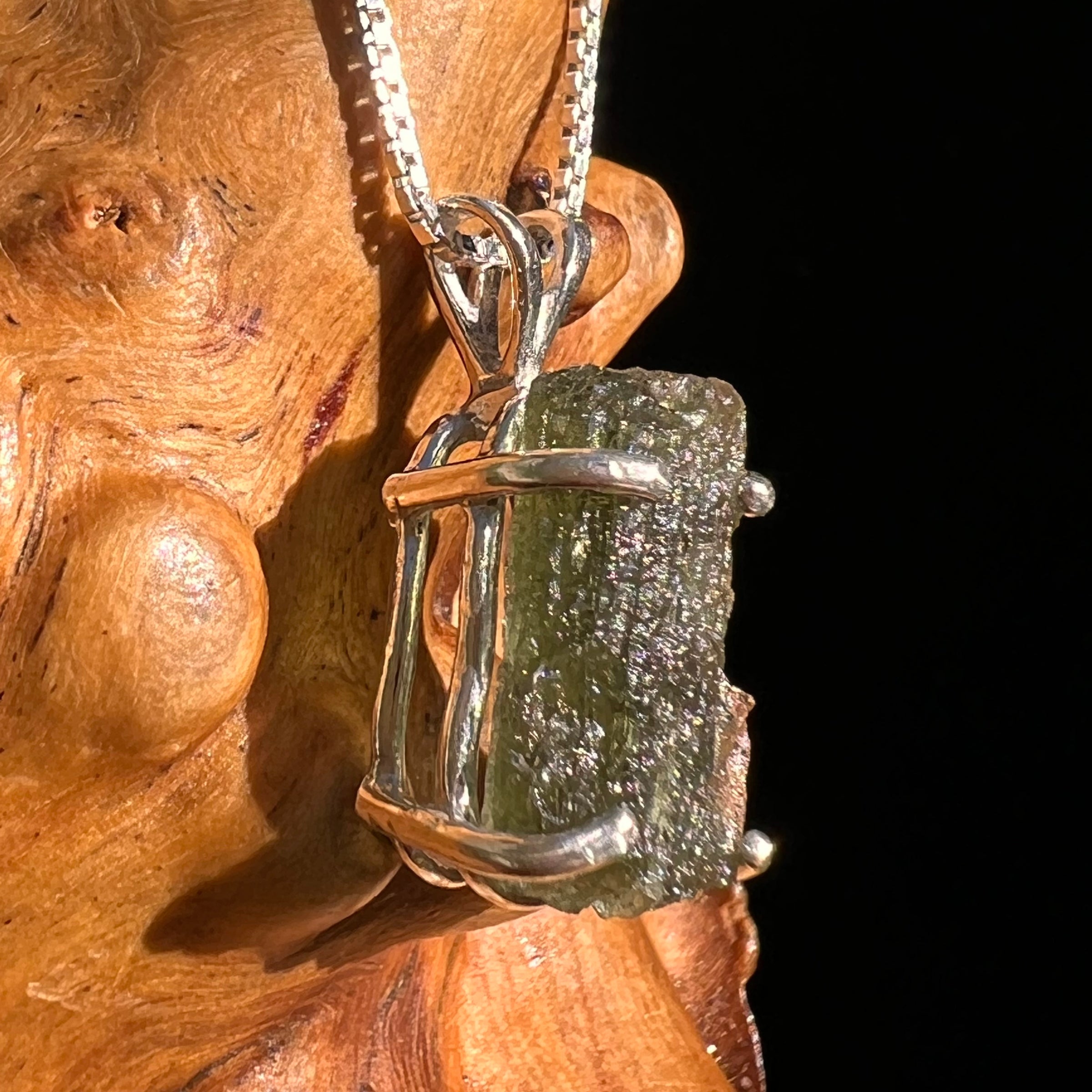Raw Moldavite Pendant Sterling Silver #8458-Moldavite Life