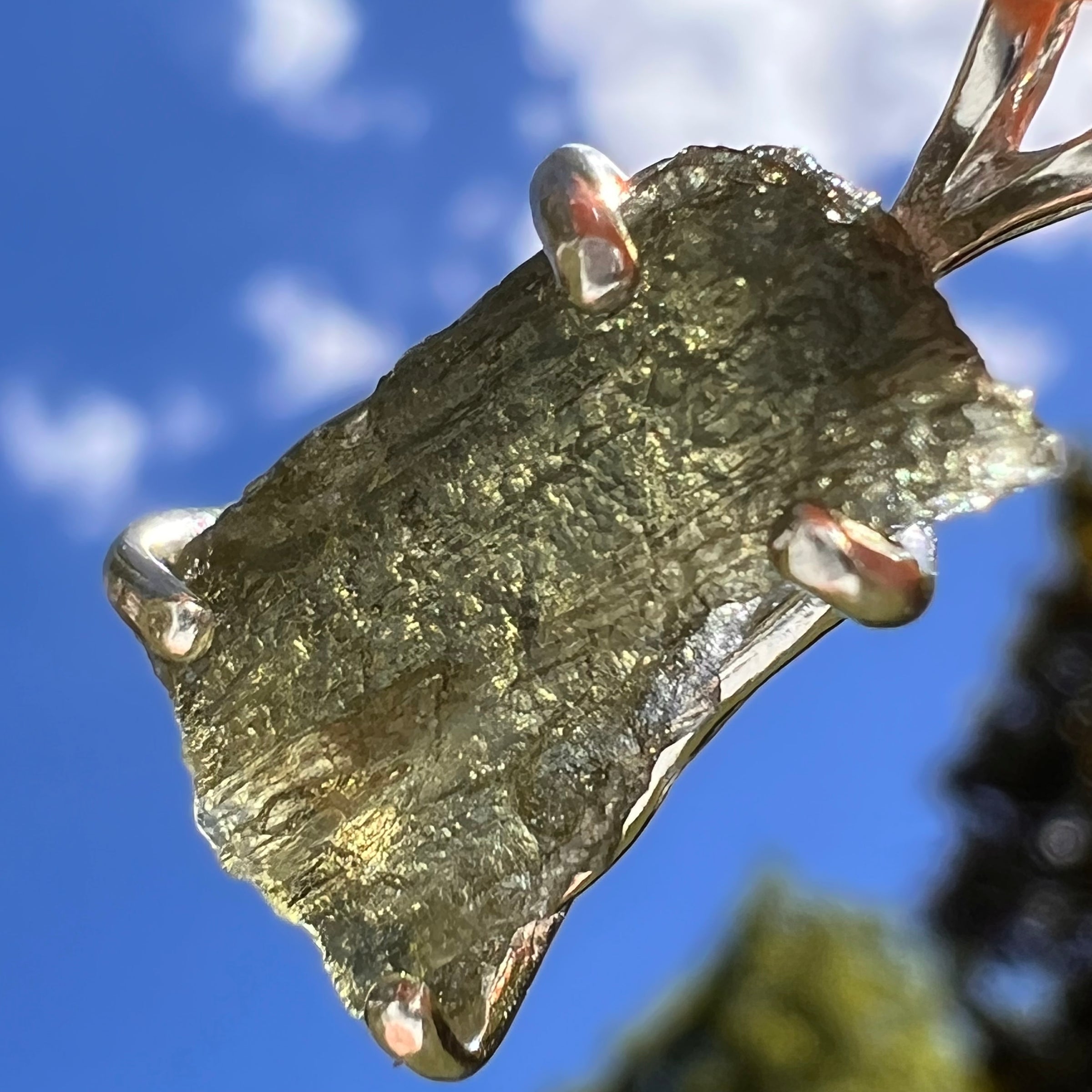 Raw Moldavite Pendant Sterling Silver #8458-Moldavite Life