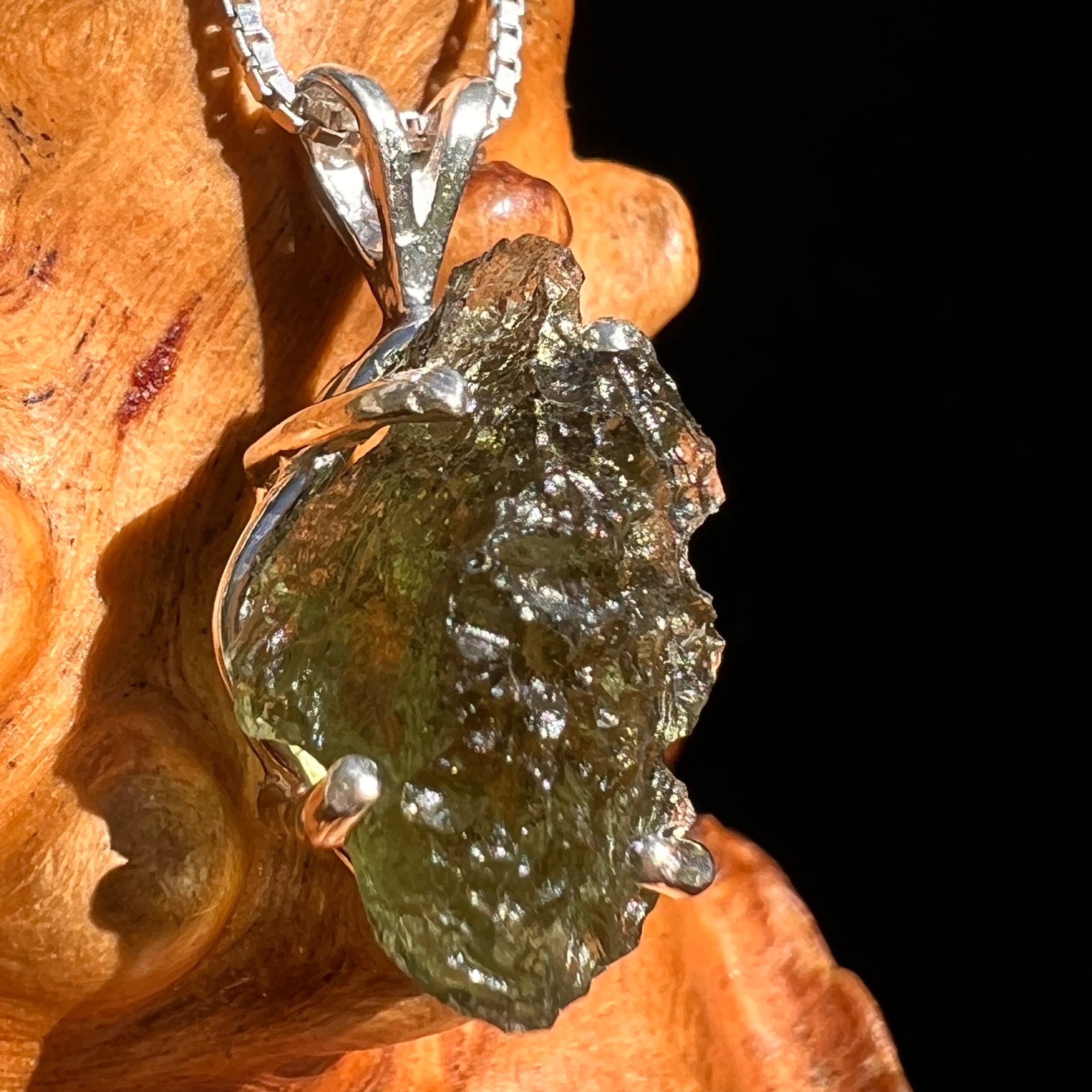 Raw Moldavite Pendant Sterling Silver #8459-Moldavite Life