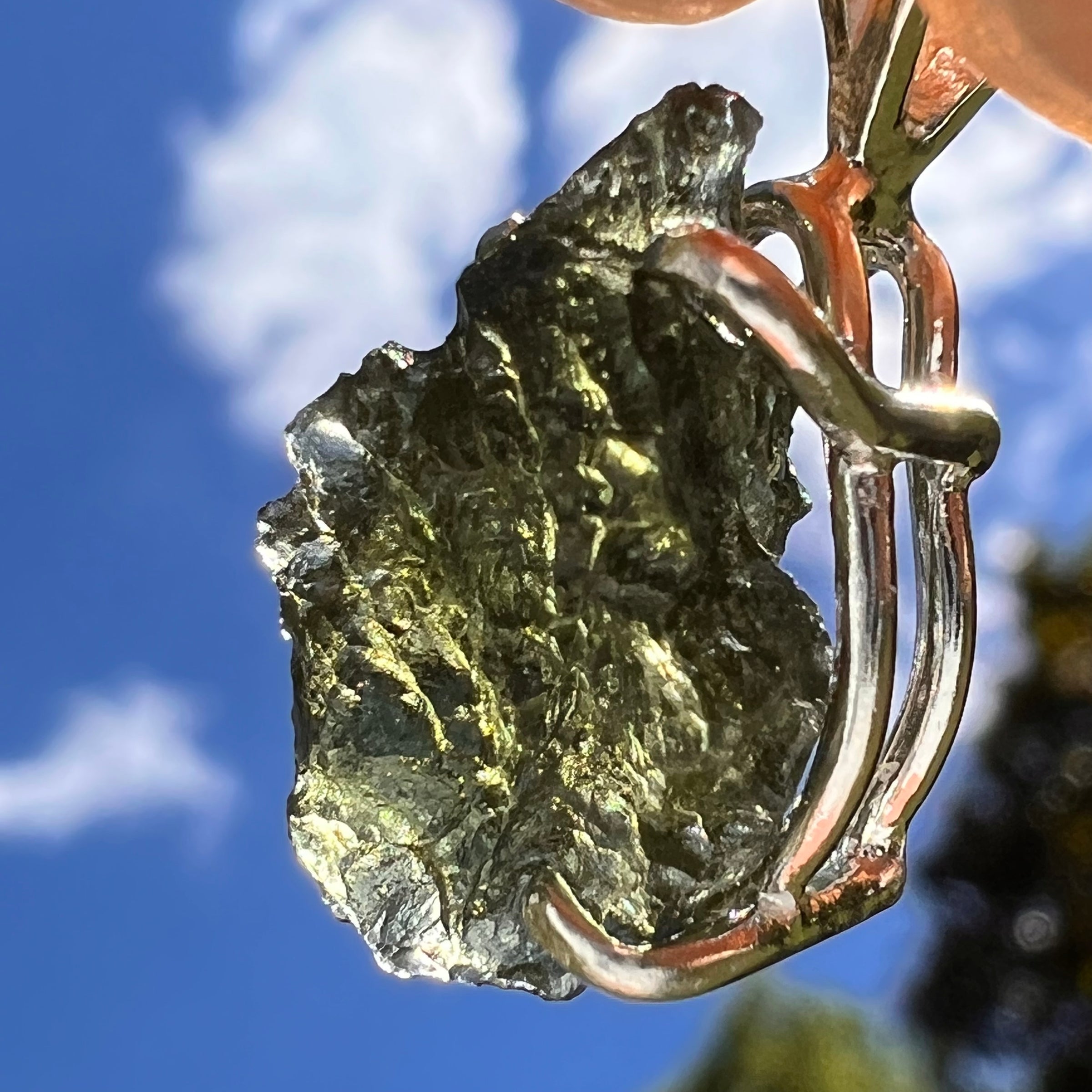 Raw Moldavite Pendant Sterling Silver #8459-Moldavite Life