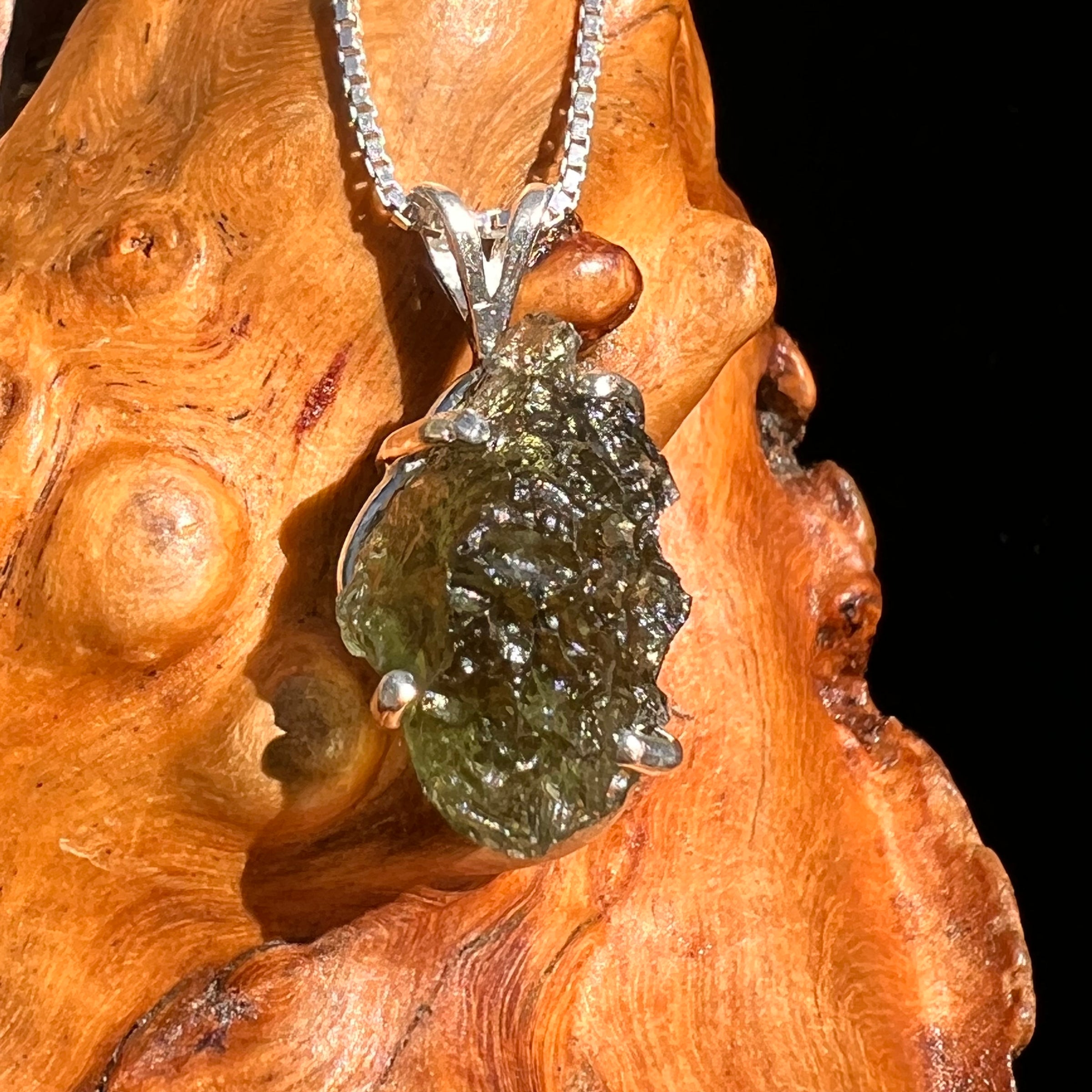 Raw Moldavite Pendant Sterling Silver #8459-Moldavite Life
